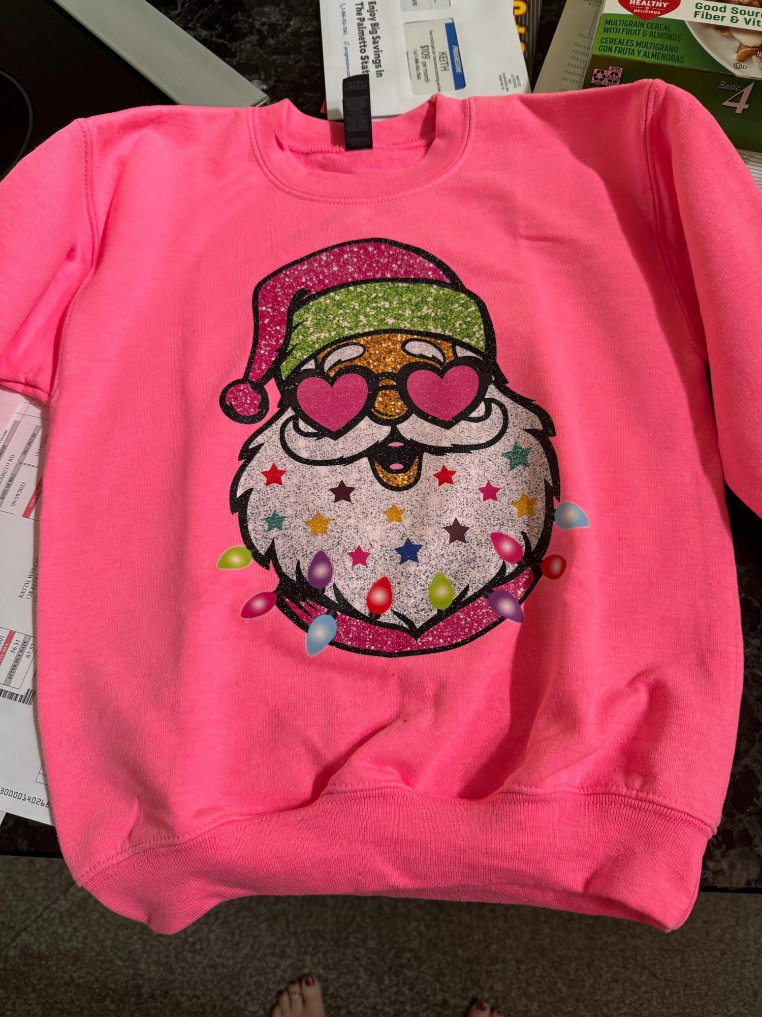 Faux Glitter Santa Sweatshirt: Hot Pink Preppy Christmas Sweater, Kids Xmas Crewneck
