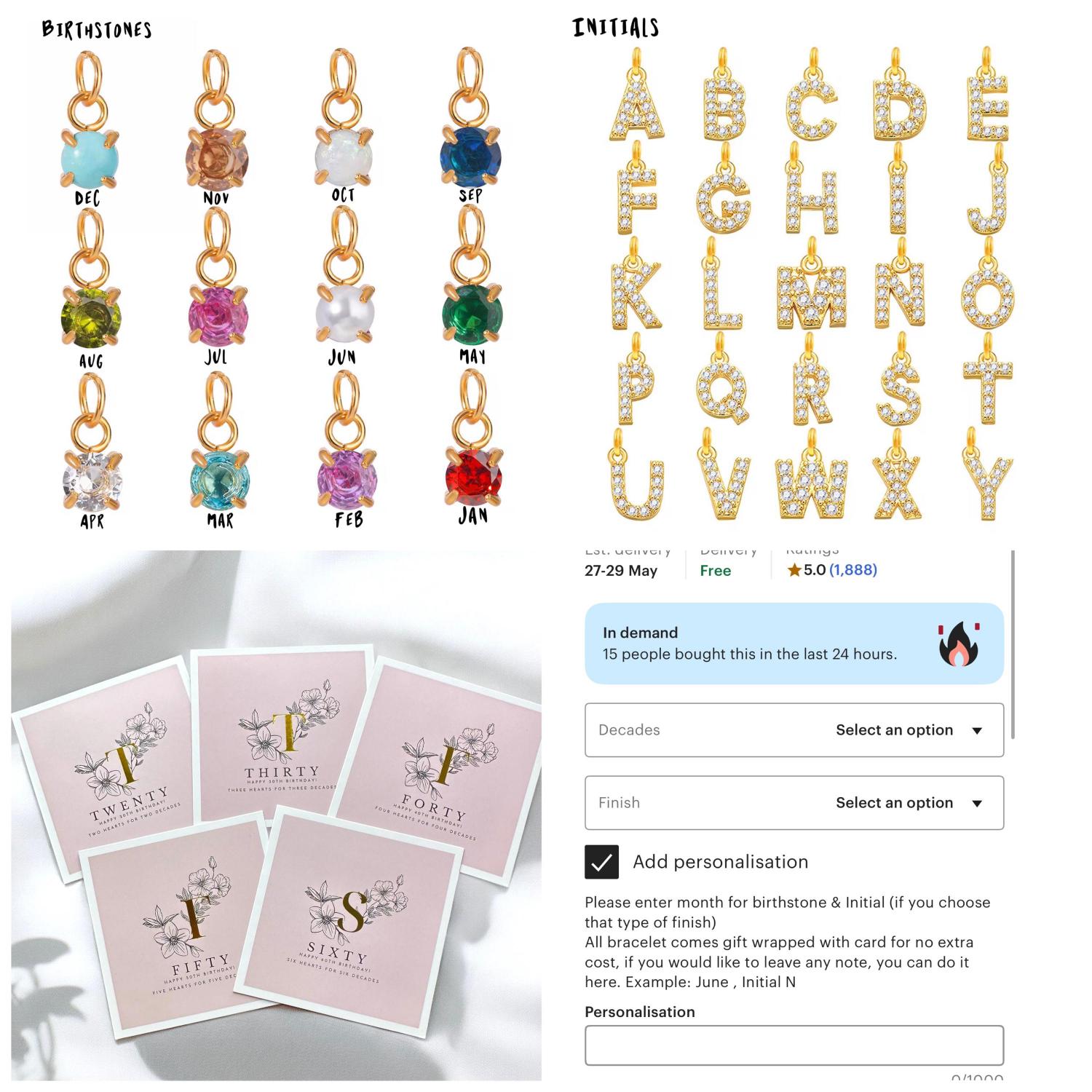 20th • 30th • 40th • 50th  Birthday Gift Bracelet • Adjustable Bracelet  • Women Decade Bracelet  • Gift For Friend • Birthstone Bracelet