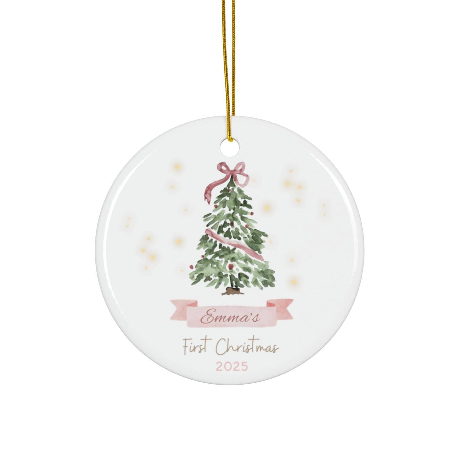 Baby First Christmas Ornament 2025, Personalized First Christmas Ornament Baby Girl Name, Baby Shower Gift, Baby Family Keepsake, Pink Bows