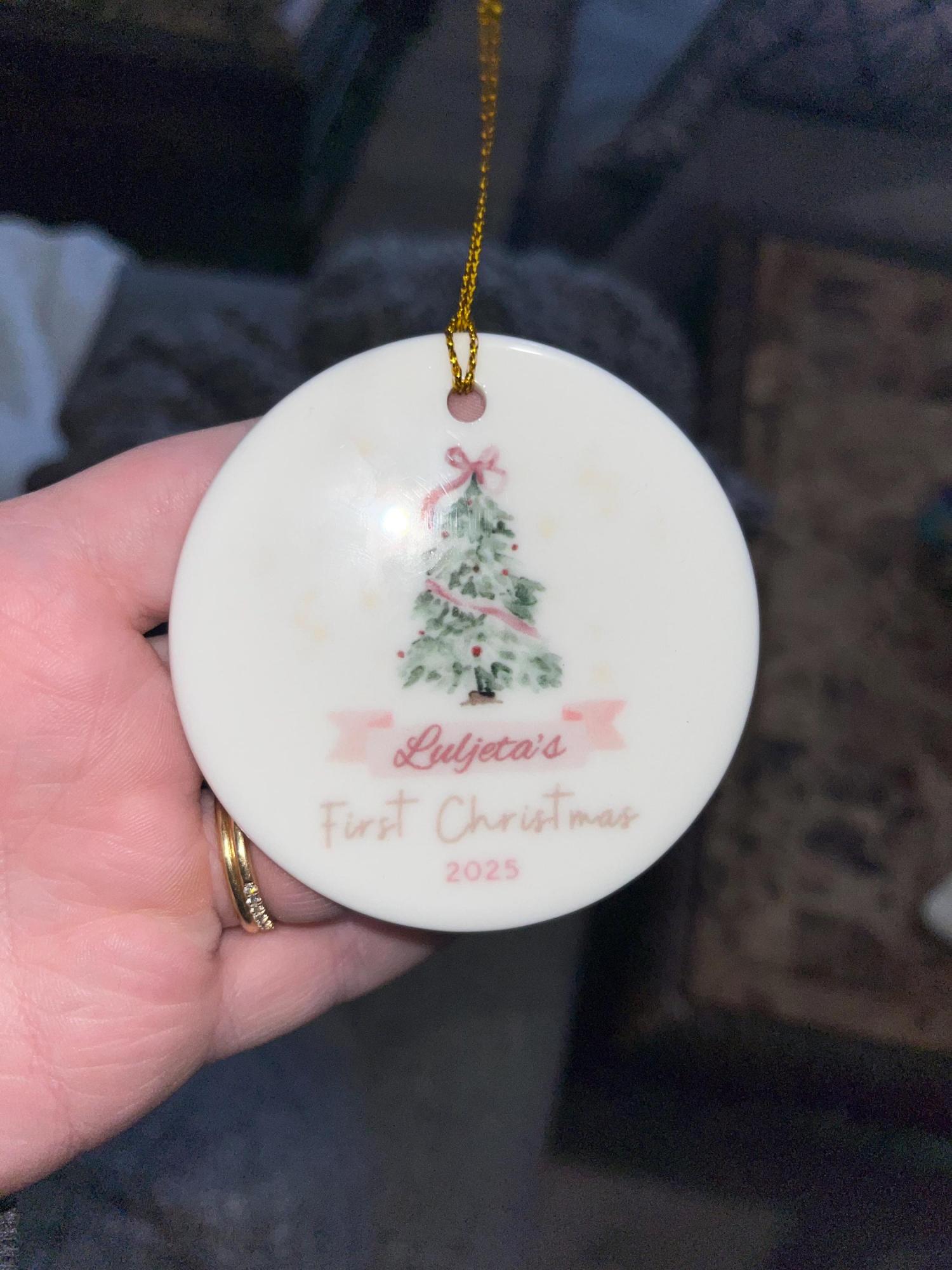 Baby First Christmas Ornament 2025, Personalized First Christmas Ornament Baby Girl Name, Baby Shower Gift, Baby Family Keepsake, Pink Bows