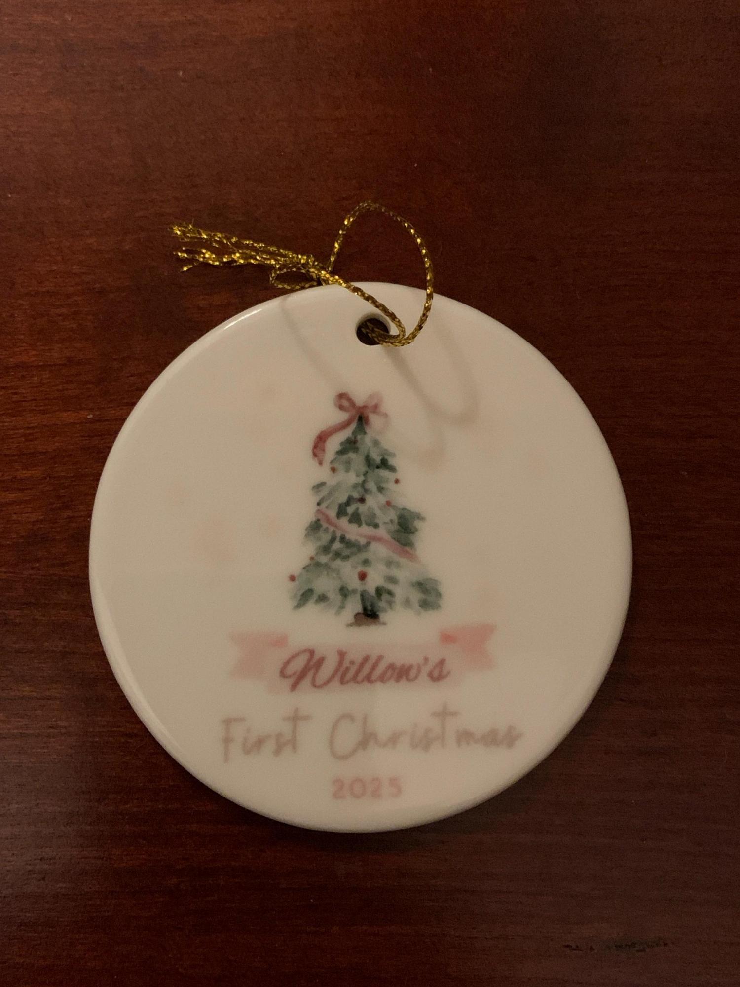 Baby First Christmas Ornament 2025, Personalized First Christmas Ornament Baby Girl Name, Baby Shower Gift, Baby Family Keepsake, Pink Bows
