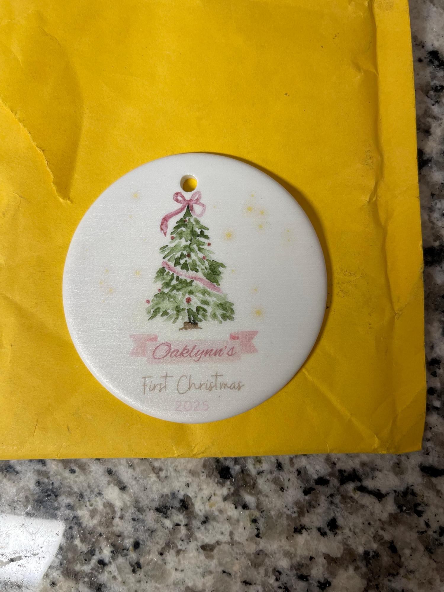 Baby First Christmas Ornament 2025, Personalized First Christmas Ornament Baby Girl Name, Baby Shower Gift, Baby Family Keepsake, Pink Bows