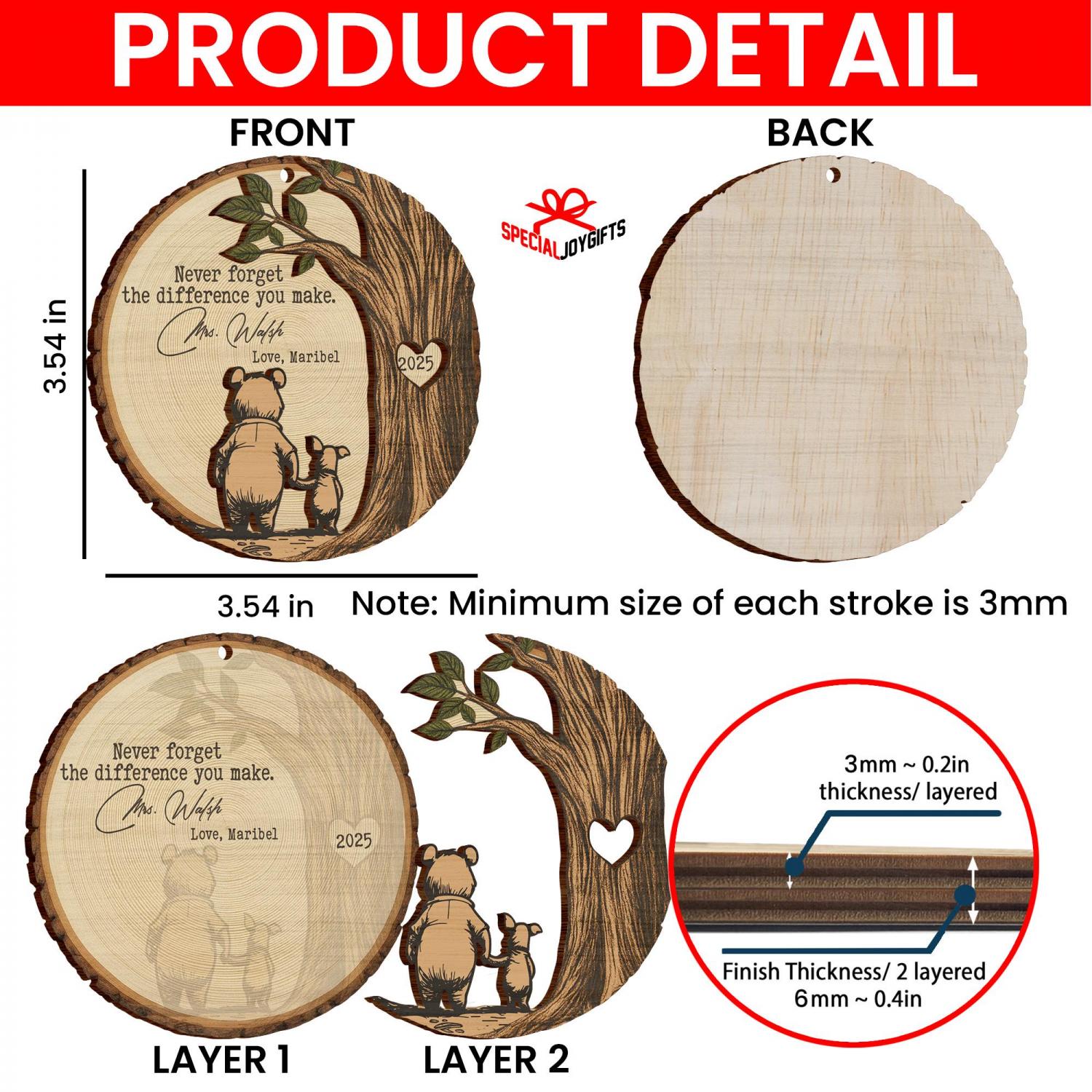 Teacher Christmas Ornament, Teacher Appreciation Gift, Never Forget the Difference You Make, Thank You Teacher, End of Year Gift for Teacher