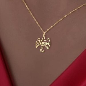 Personalized Dragon Name Necklace - Custom Fantasy Jewelry - Gothic Dragon Pendant - 925 Sterling Silver or 18k Gold Plated