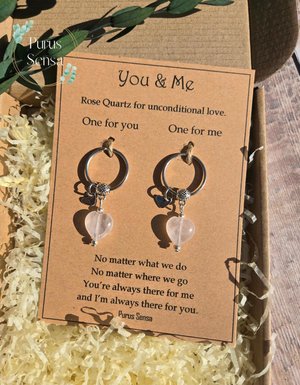 Crystal gift set. matching keyrings for friendship, bestie, sister, lover, boyfriend, girlfriend. rose quartz. birthday gift. Love Gift set