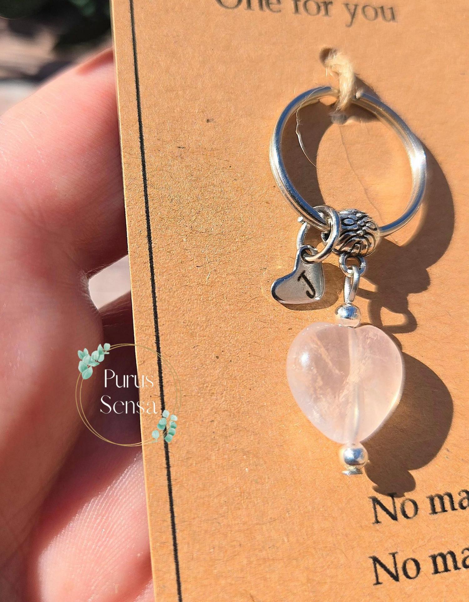 Crystal gift set. matching keyrings for friendship, bestie, sister, lover, boyfriend, girlfriend. rose quartz. birthday gift. Love Gift set