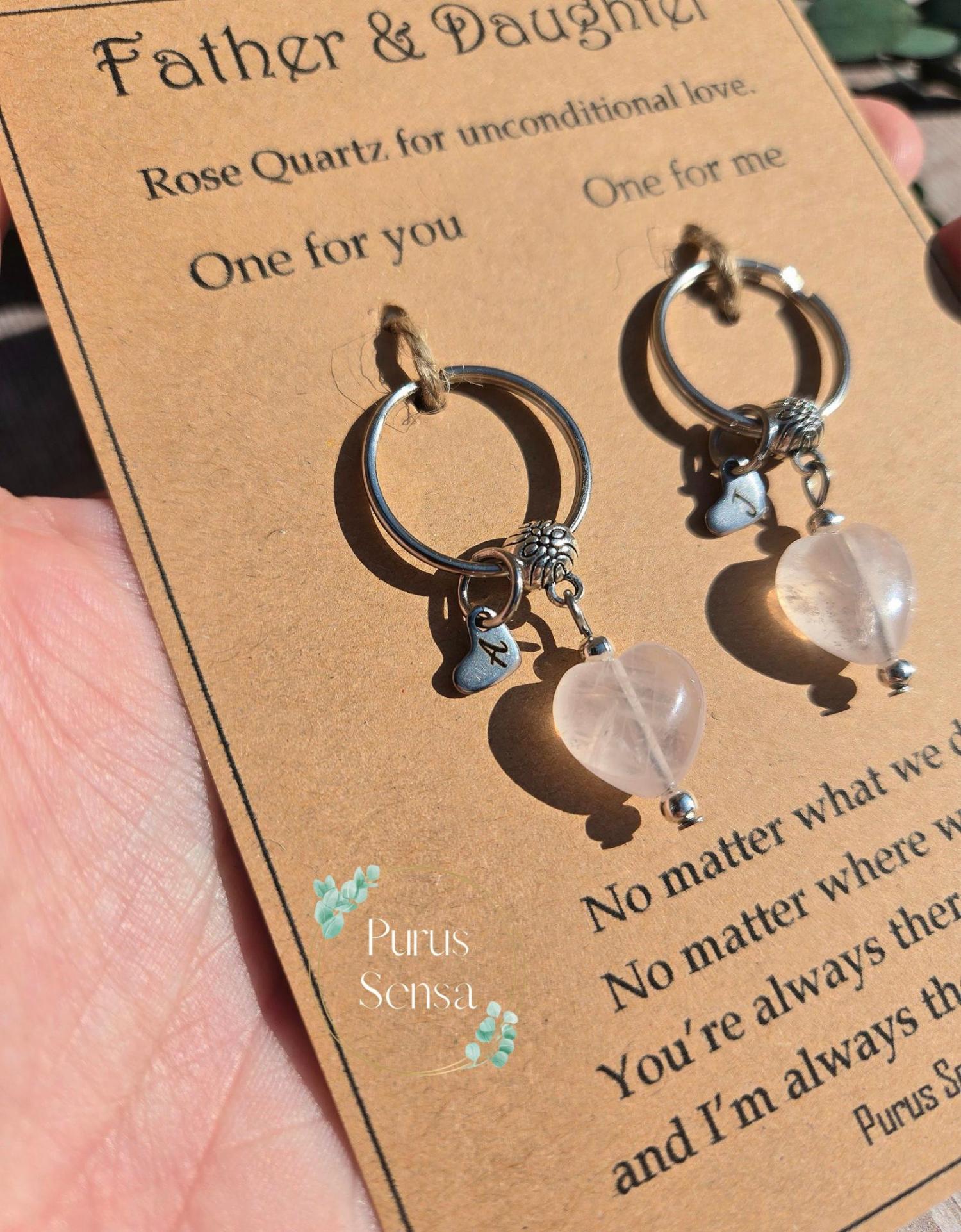 Crystal gift set. matching keyrings for friendship, bestie, sister, lover, boyfriend, girlfriend. rose quartz. birthday gift. Love Gift set