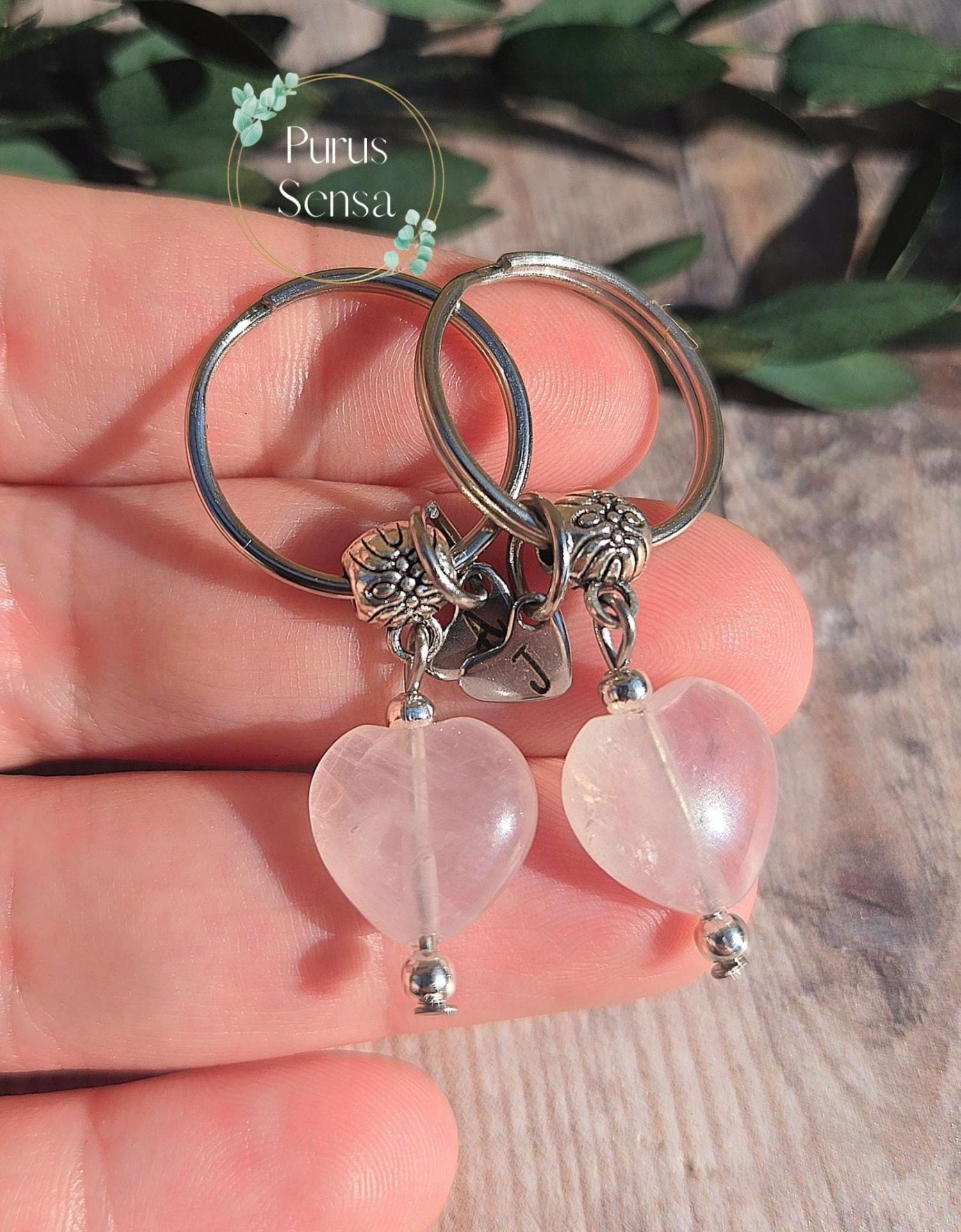 Crystal gift set. matching keyrings for friendship, bestie, sister, lover, boyfriend, girlfriend. rose quartz. birthday gift. Love Gift set