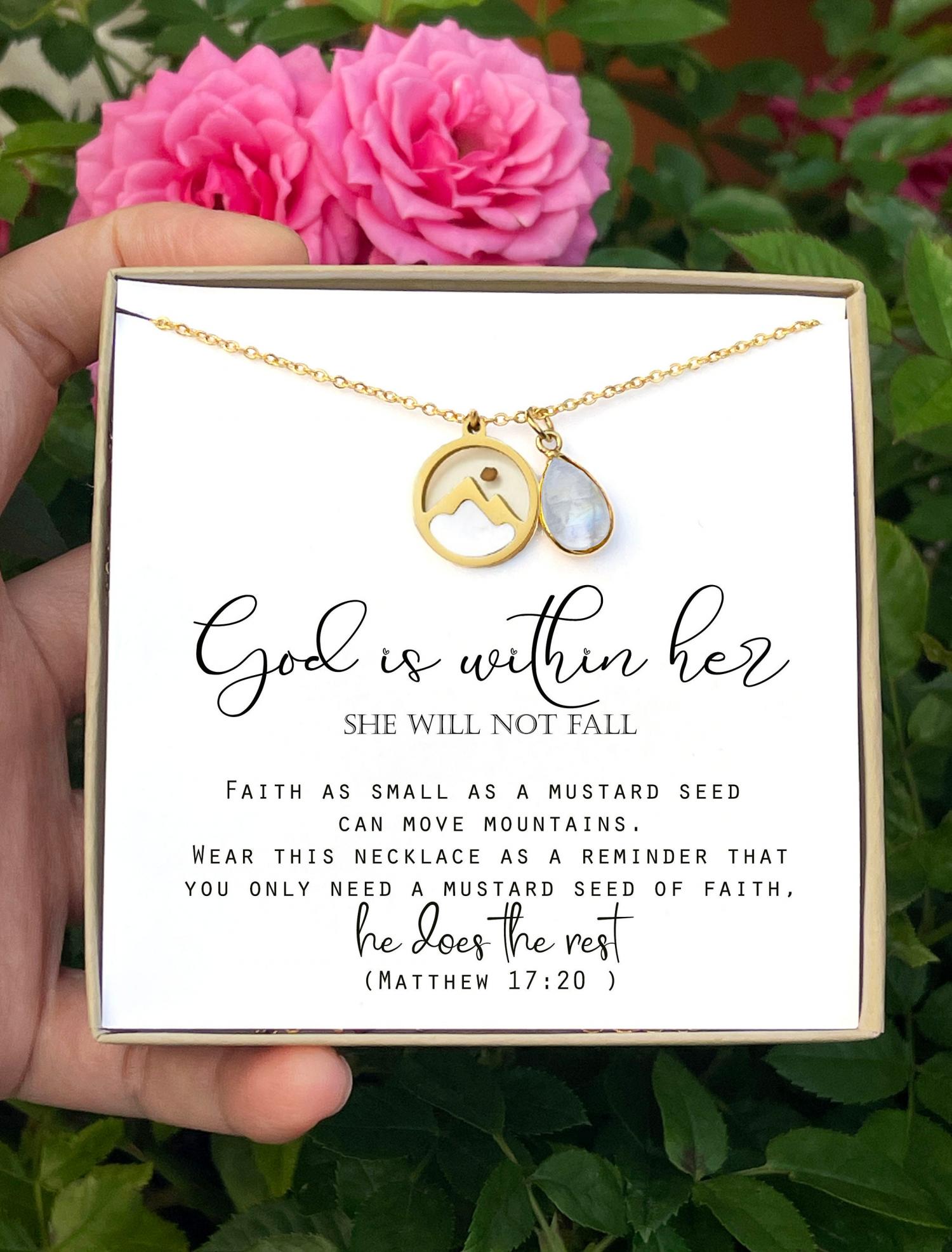 gift for her sister in Christ Mustard seed necklace Mountain Faith Christian jewelry Pearl friend church Christmas gift for daughter GOD