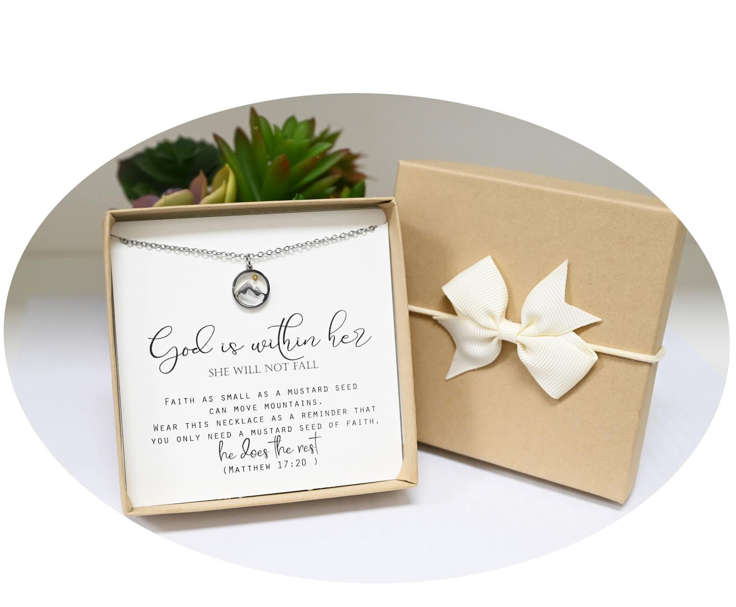 gift for her sister in Christ Mustard seed necklace Mountain Faith Christian jewelry Pearl friend church Christmas gift for daughter GOD