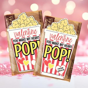 Valentine Popcorn Stickers, Valentine's Day Stickers, Boy Girl Kids Classroom Labels, Poppin' Valentines Labels, Popcorn Bag Sticker