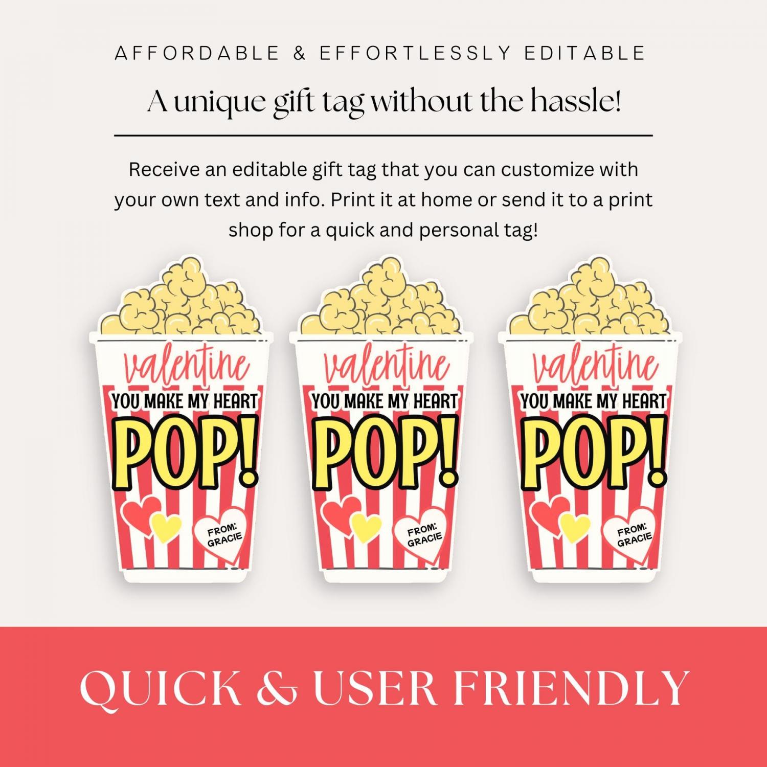 Valentine Popcorn Stickers, Valentine's Day Stickers, Boy Girl Kids Classroom Labels, Poppin' Valentines Labels, Popcorn Bag Sticker