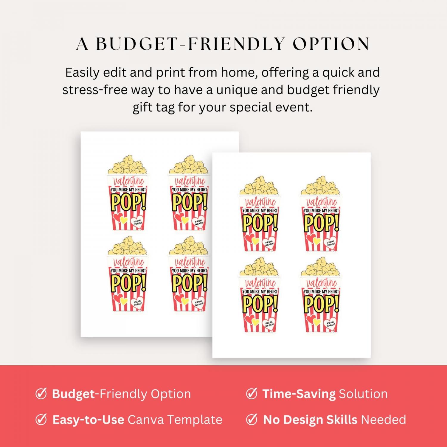 Valentine Popcorn Stickers, Valentine's Day Stickers, Boy Girl Kids Classroom Labels, Poppin' Valentines Labels, Popcorn Bag Sticker