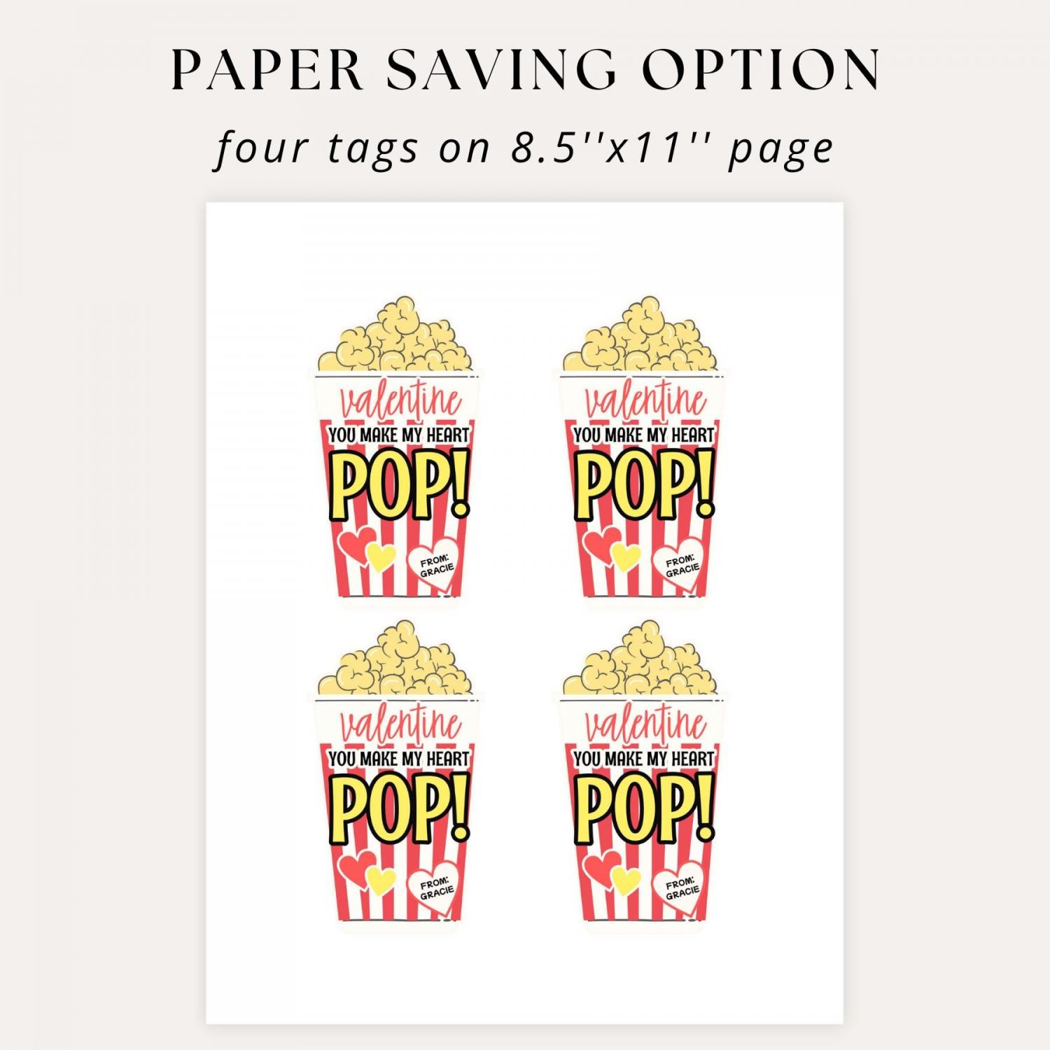 Valentine Popcorn Stickers, Valentine's Day Stickers, Boy Girl Kids Classroom Labels, Poppin' Valentines Labels, Popcorn Bag Sticker