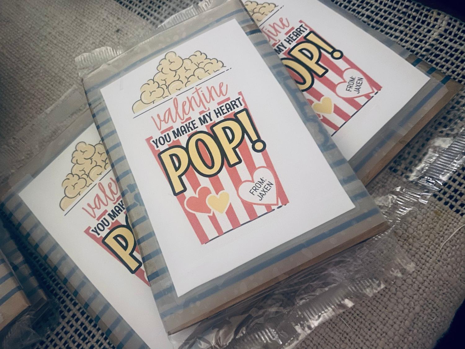Valentine Popcorn Stickers, Valentine's Day Stickers, Boy Girl Kids Classroom Labels, Poppin' Valentines Labels, Popcorn Bag Sticker