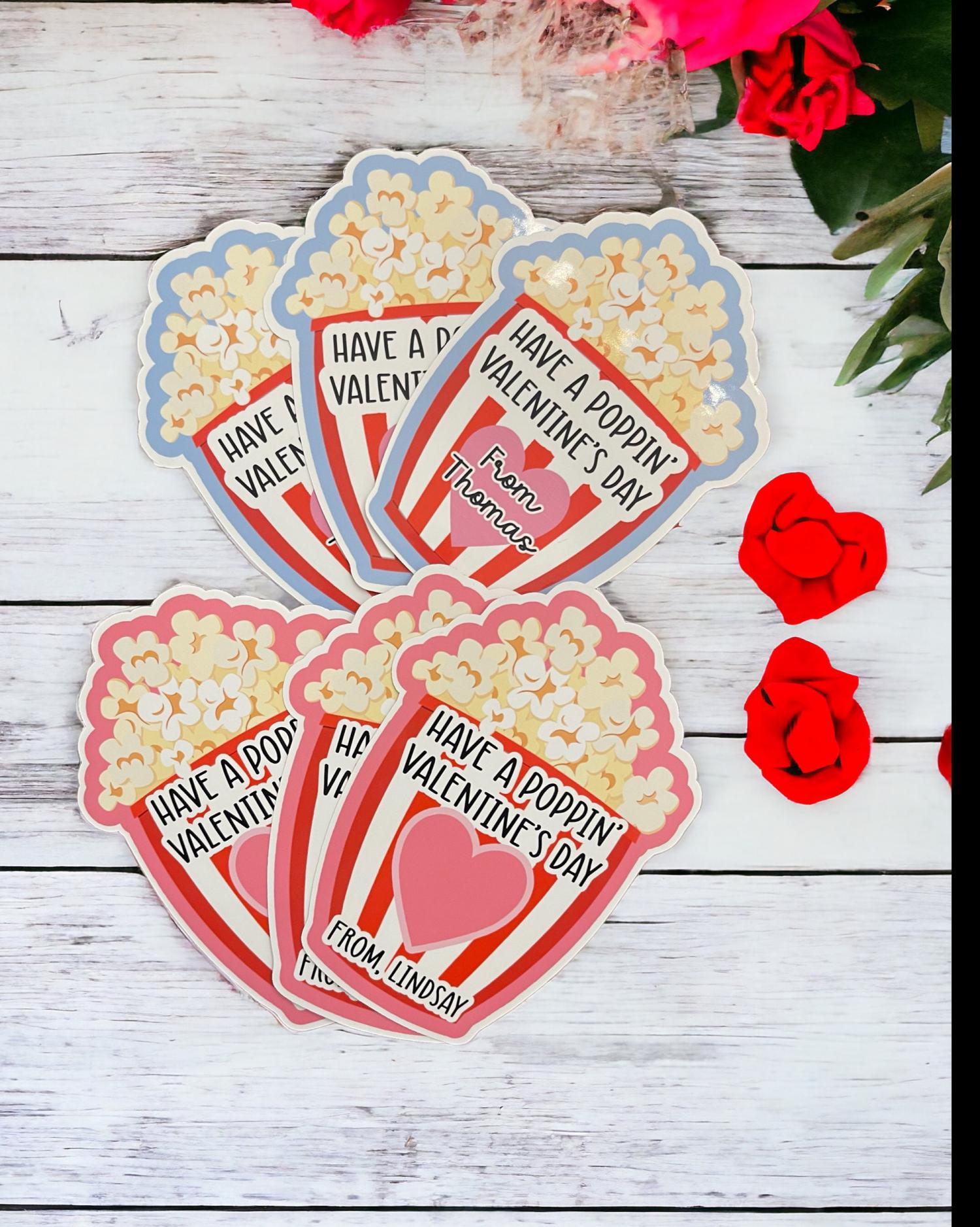 Have a Poppin' Valentine's Day Custom Valentine's Day Exchange Stickers for Popcorn Bags | Kids Valentines | Teacher Valentine | Classroom