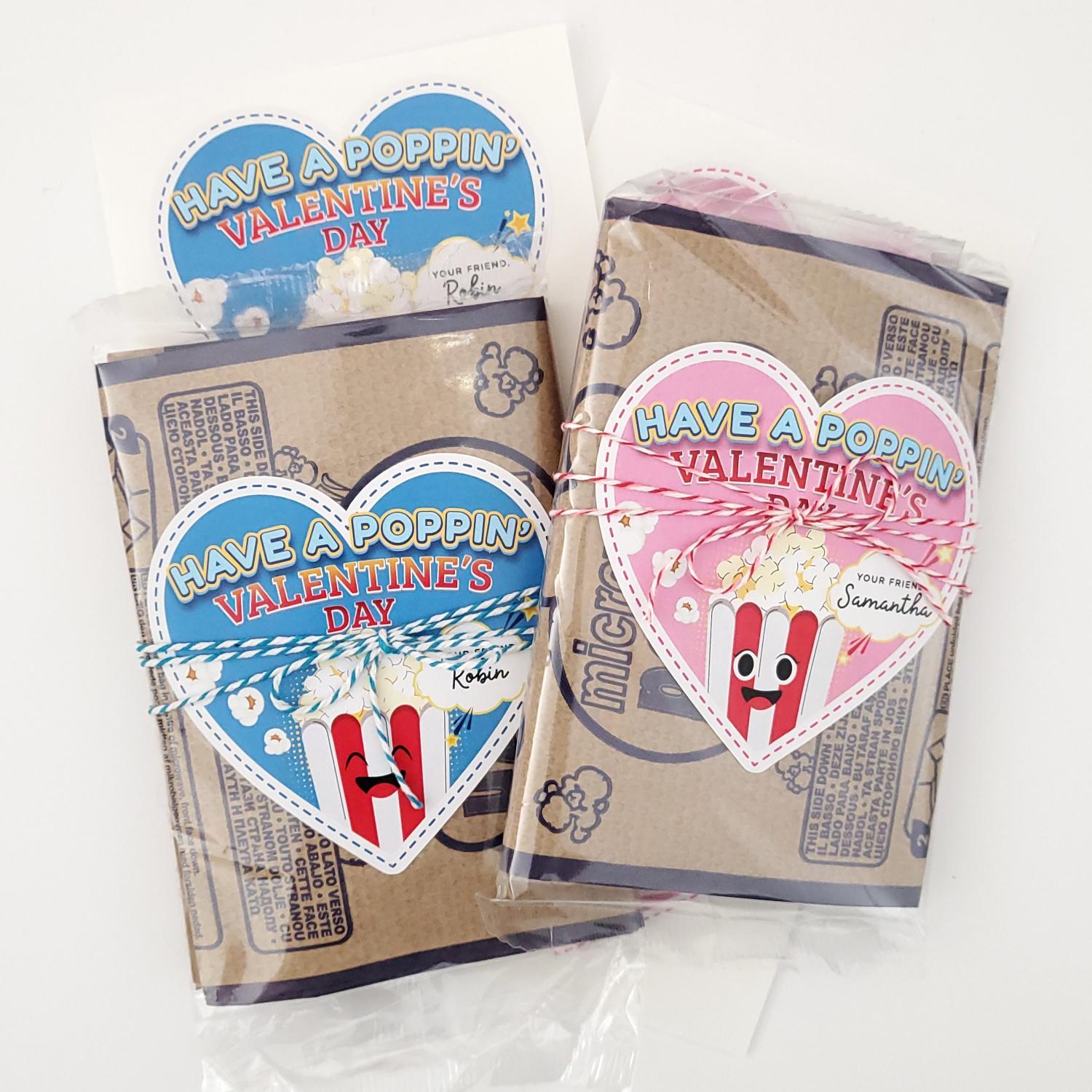 Personalized Popcorn Valentine Stickers: Heart Shaped Labels