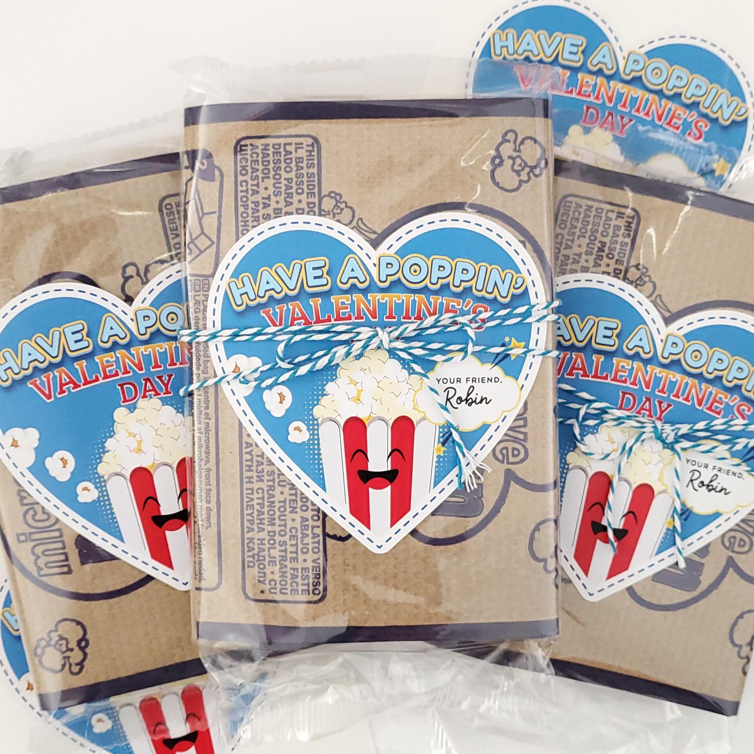Personalized Popcorn Valentine Stickers: Heart Shaped Labels