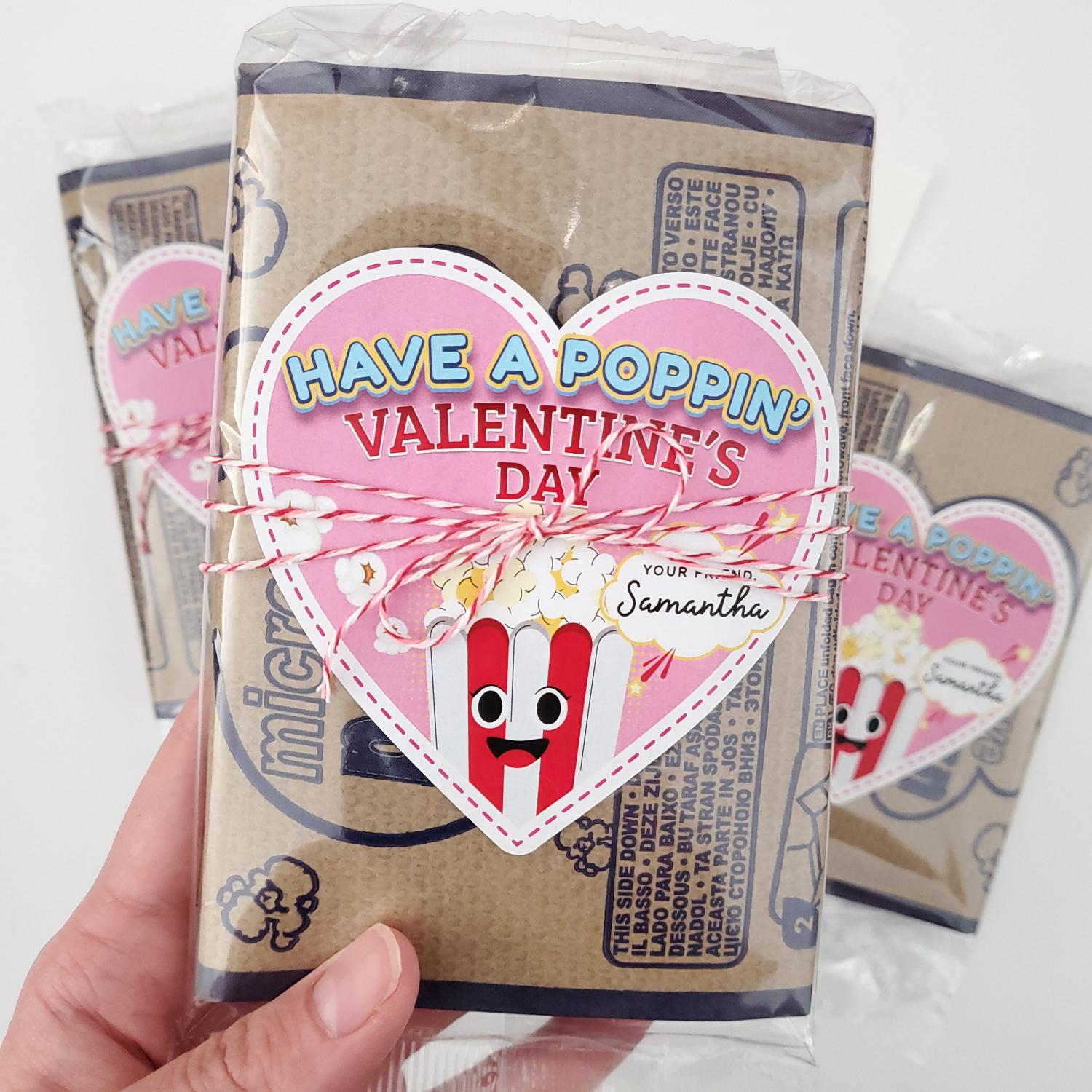 Personalized Popcorn Valentine Stickers: Heart Shaped Labels