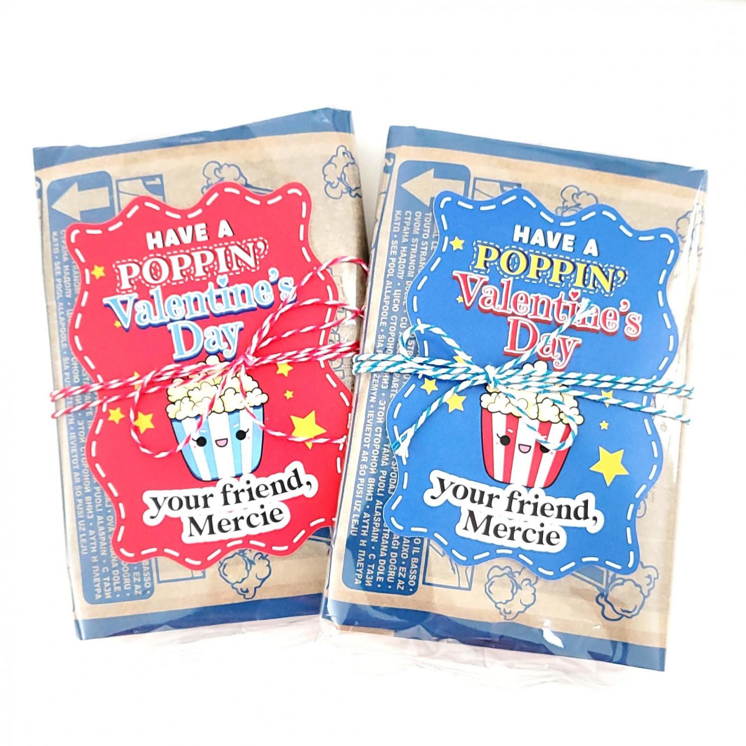 Personalized Kids Valentine's Day Popcorn Stickers: School Class Favors