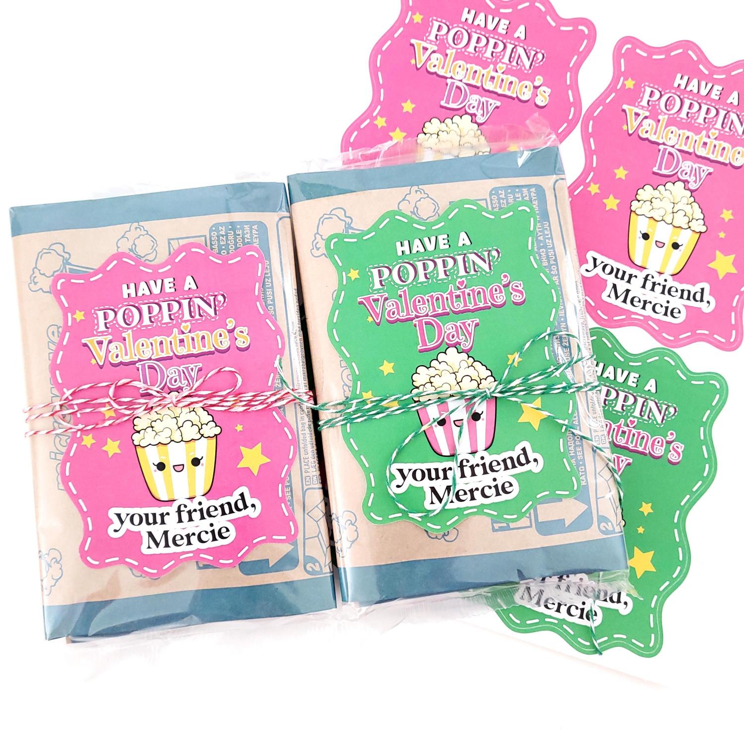 Personalized Kids Valentine's Day Popcorn Stickers: School Class Favors
