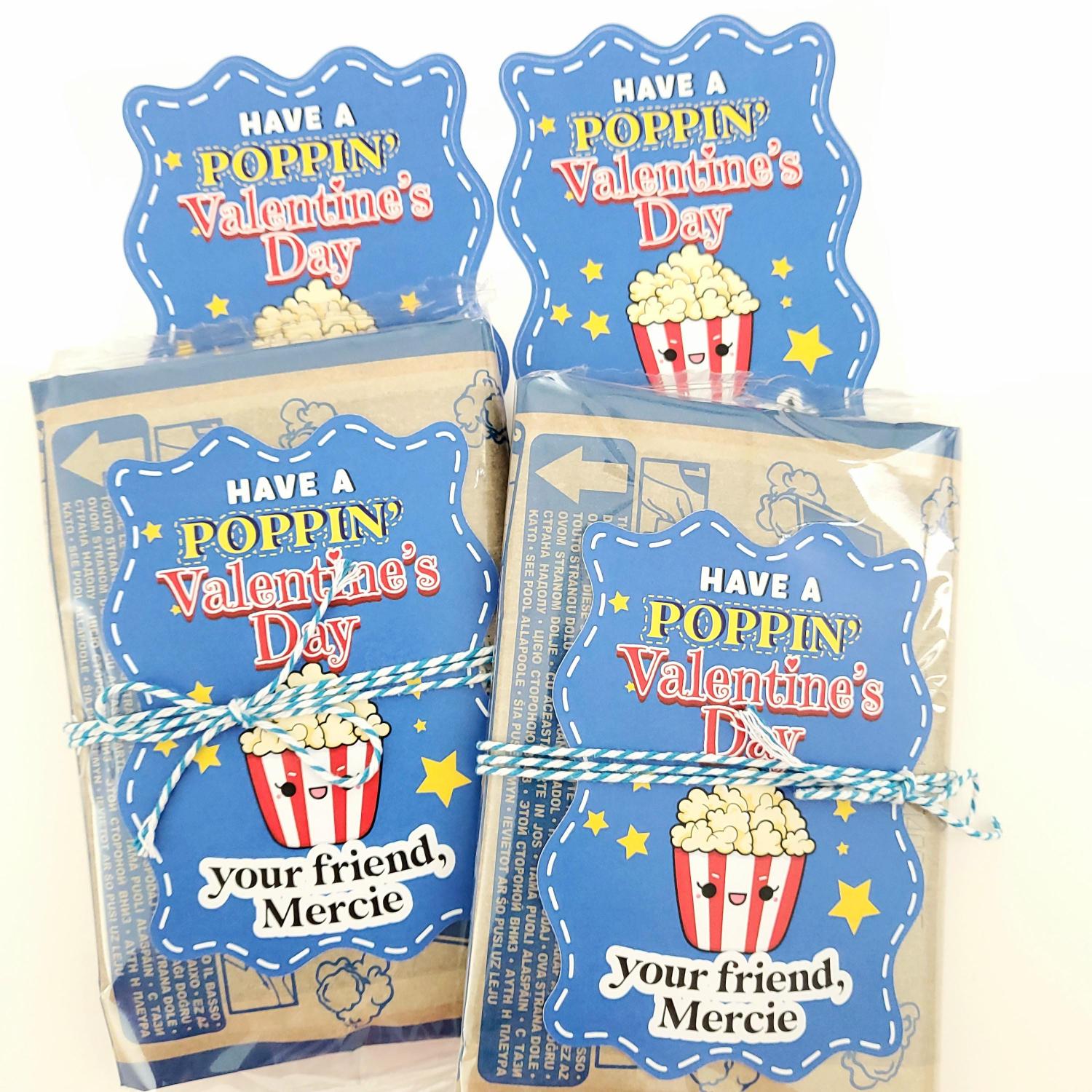 Personalized Kids Valentine's Day Popcorn Stickers: School Class Favors