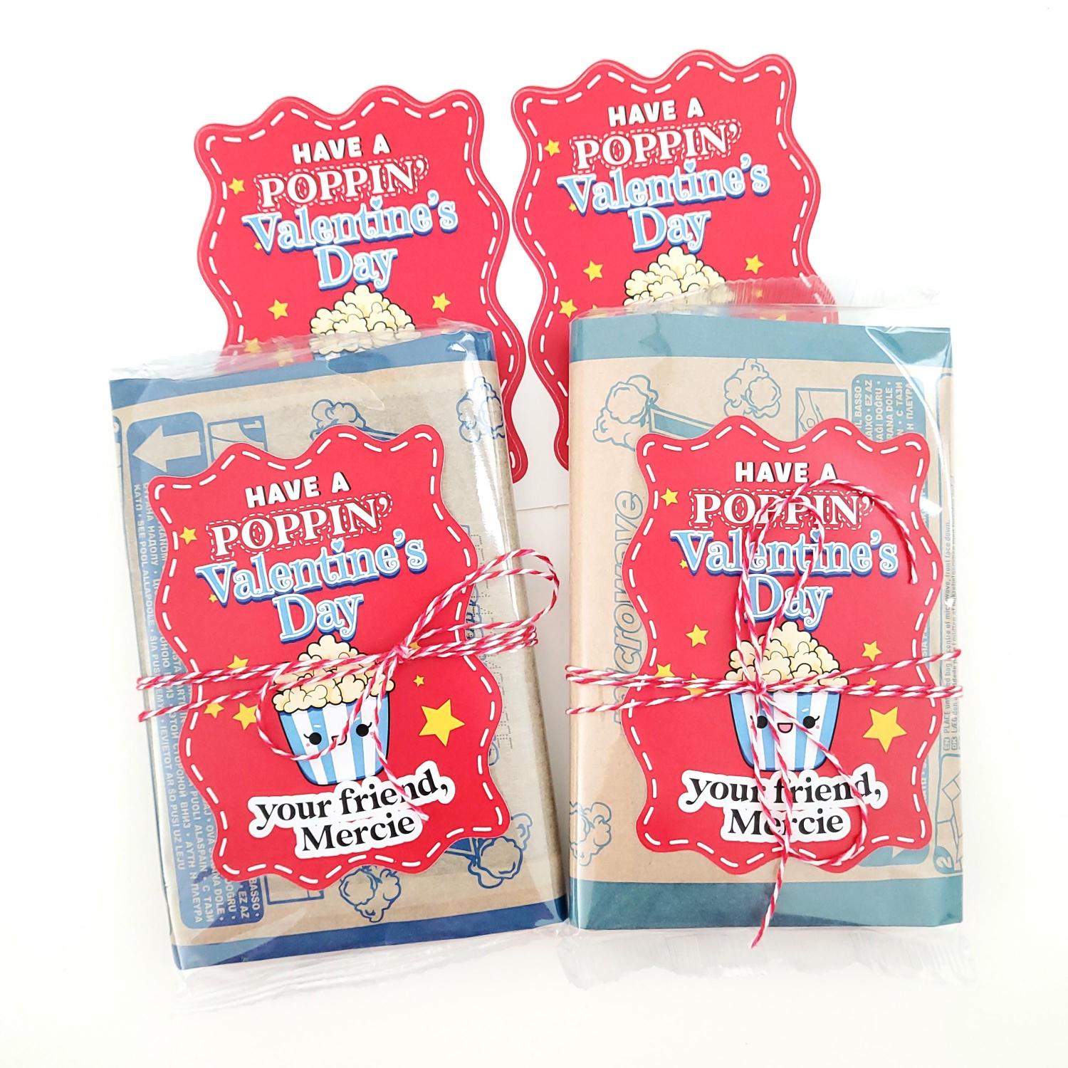 Personalized Kids Valentine's Day Popcorn Stickers: School Class Favors