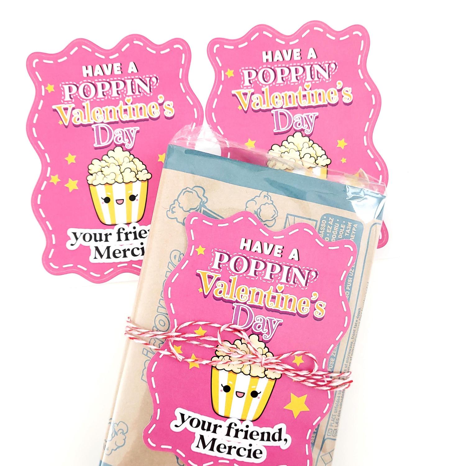 Personalized Kids Valentine's Day Popcorn Stickers: School Class Favors