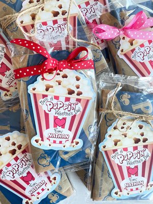 Kids Valentines, Valentine Popcorn Stickers, Die Cut Valentine Popcorn Stickers, Kids classroom Poppin Valentines, Valentines for Boys Girls