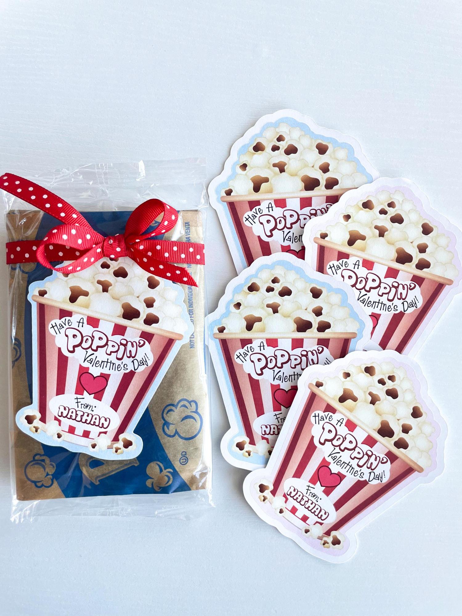 Kids Valentines, Valentine Popcorn Stickers, Die Cut Valentine Popcorn Stickers, Kids classroom Poppin Valentines, Valentines for Boys Girls