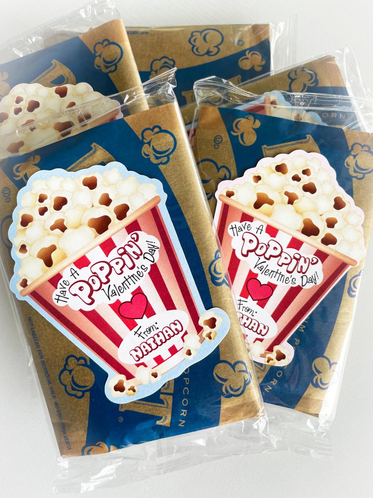 Kids Valentines, Valentine Popcorn Stickers, Die Cut Valentine Popcorn Stickers, Kids classroom Poppin Valentines, Valentines for Boys Girls