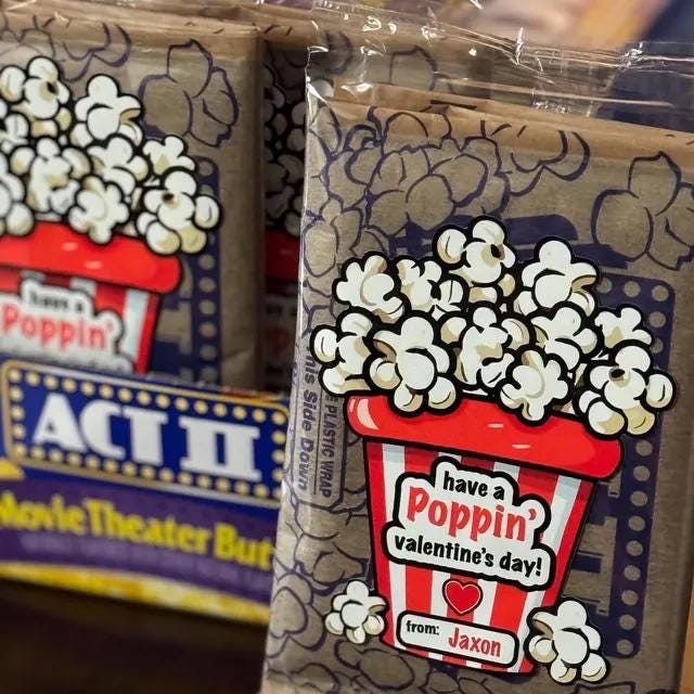 Popcorn Valentine Stickers, Class Valentines, Preschool Valentines, Coworker Valentine, Have a Poppin' Valentines Day, School Valentines
