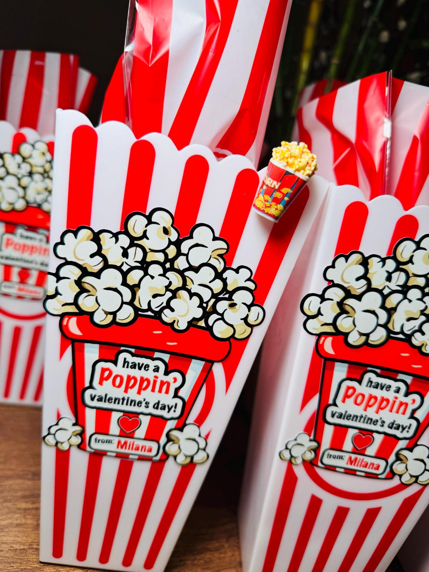 Popcorn Valentine Stickers, Class Valentines, Preschool Valentines, Coworker Valentine, Have a Poppin' Valentines Day, School Valentines