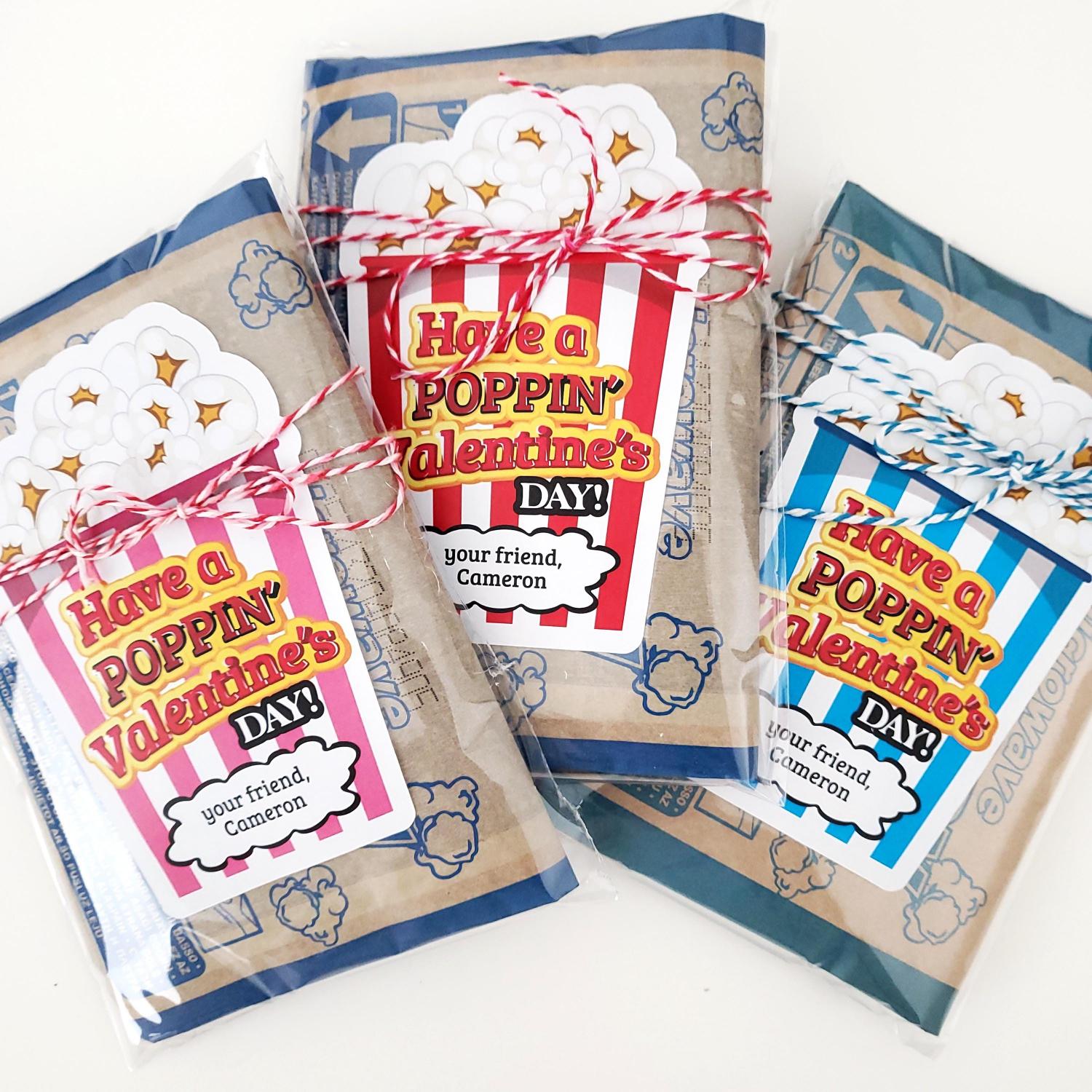 Personalized Popcorn Valentine's Day Stickers: School Valentine Labels