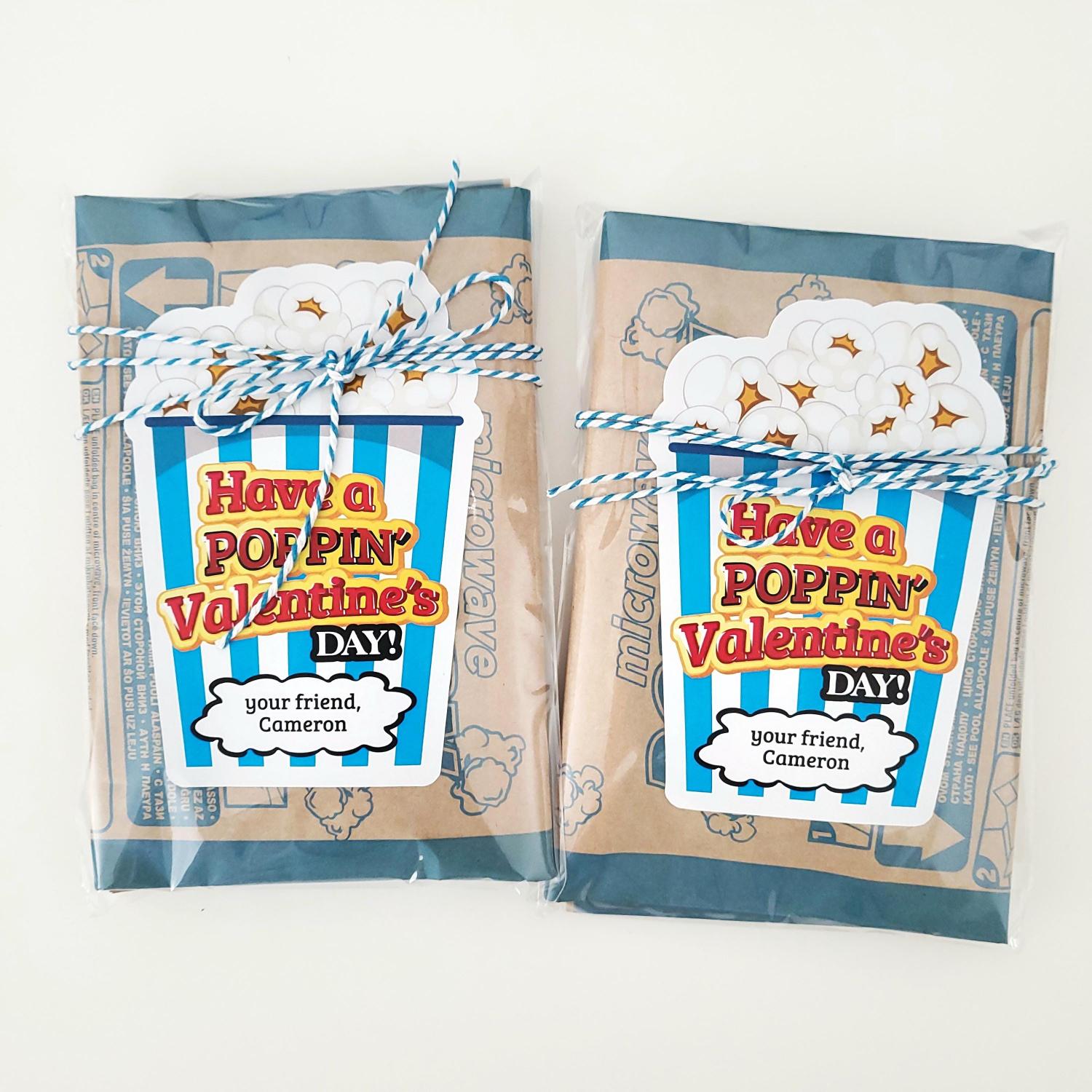 Personalized Popcorn Valentine's Day Stickers: School Valentine Labels
