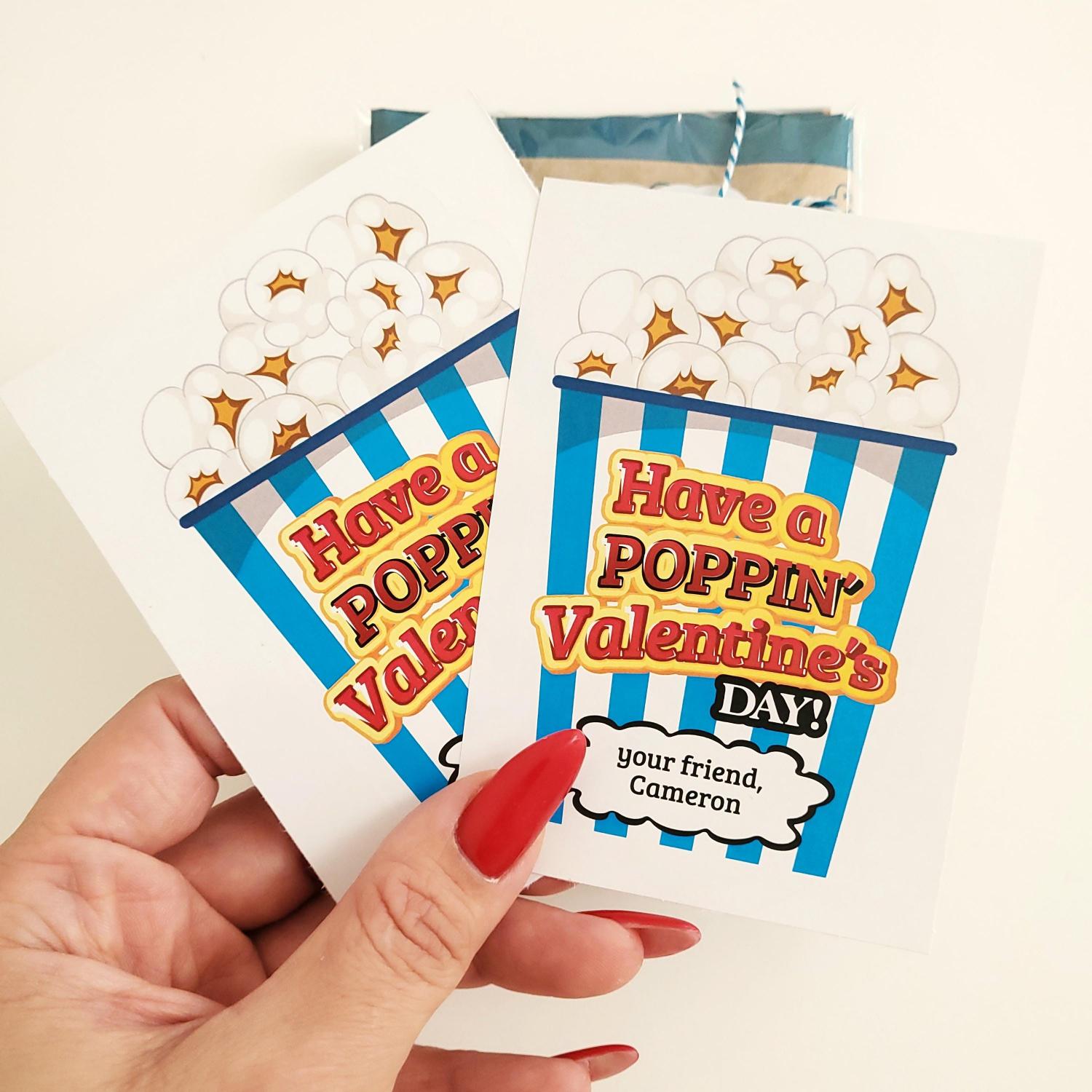 Personalized Popcorn Valentine's Day Stickers: School Valentine Labels