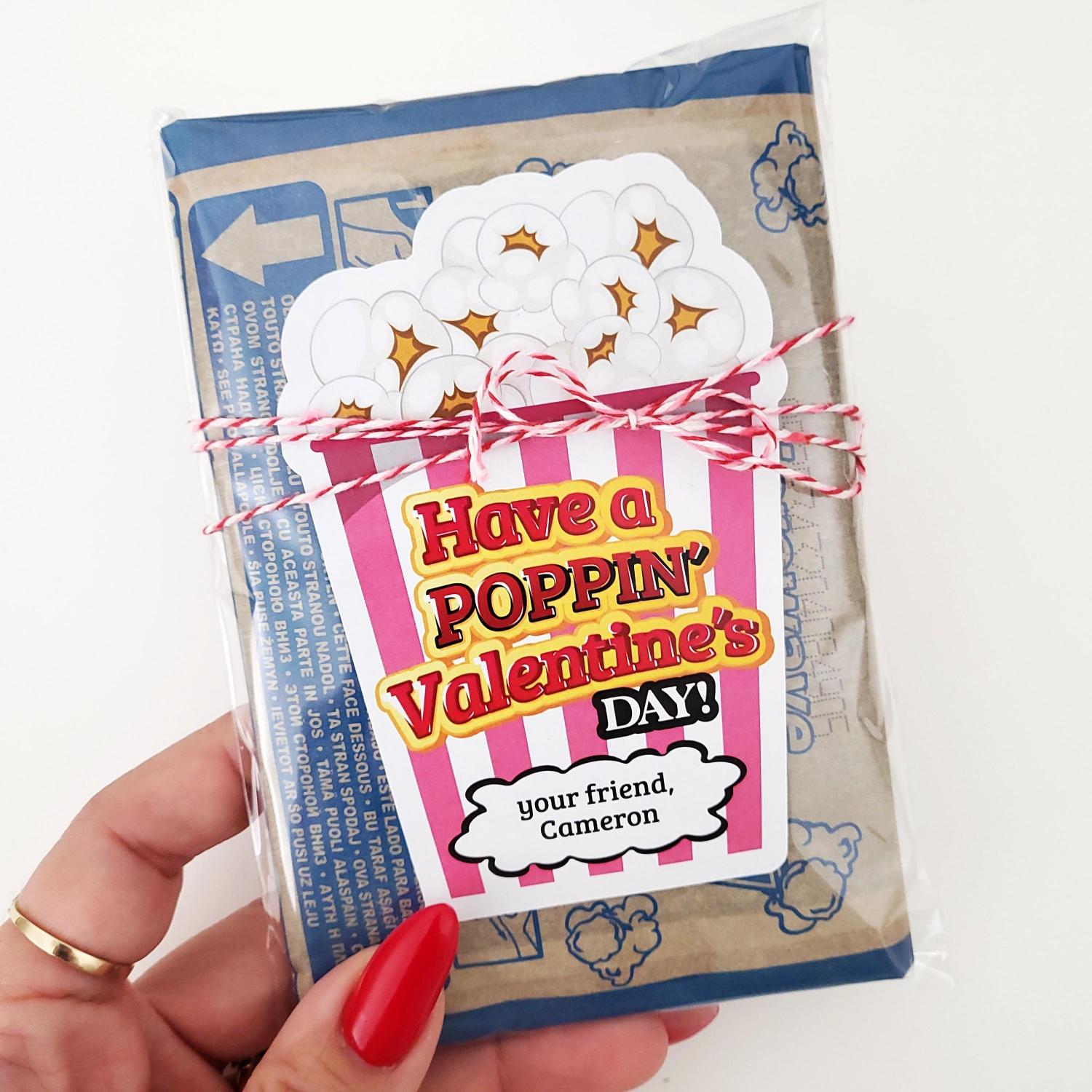 Personalized Popcorn Valentine's Day Stickers: School Valentine Labels