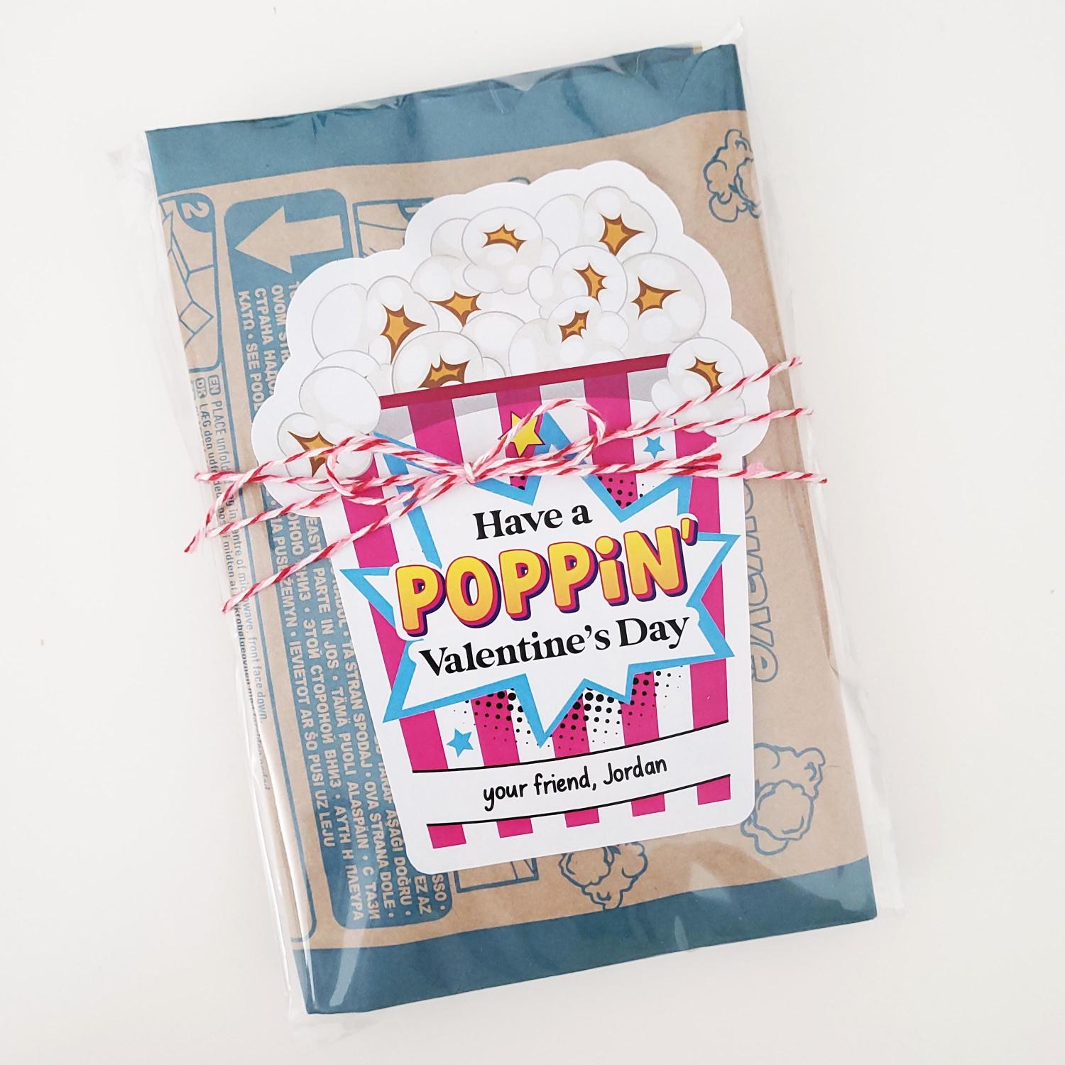 Personalized Kids Valentines Popcorn Stickers: School Favors
