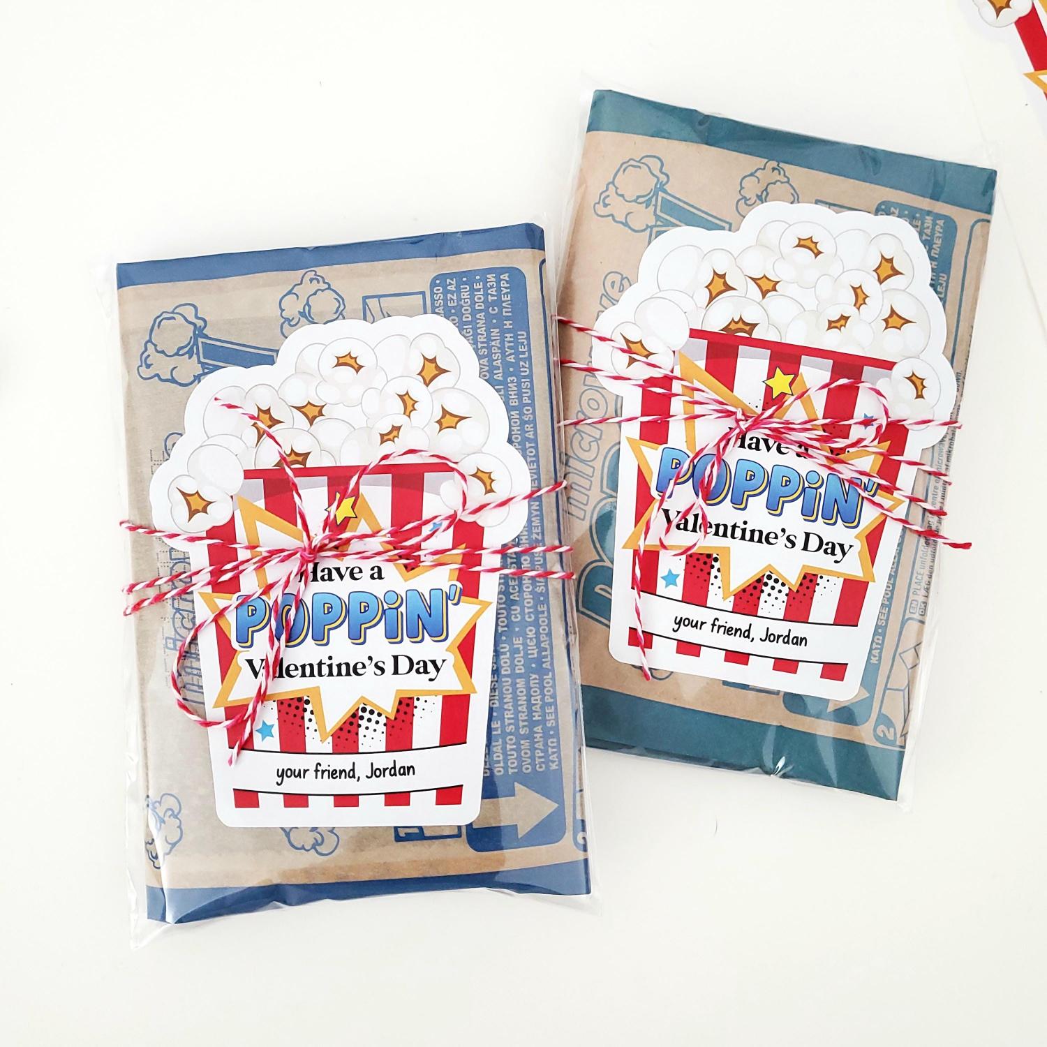 Personalized Kids Valentines Popcorn Stickers: School Favors