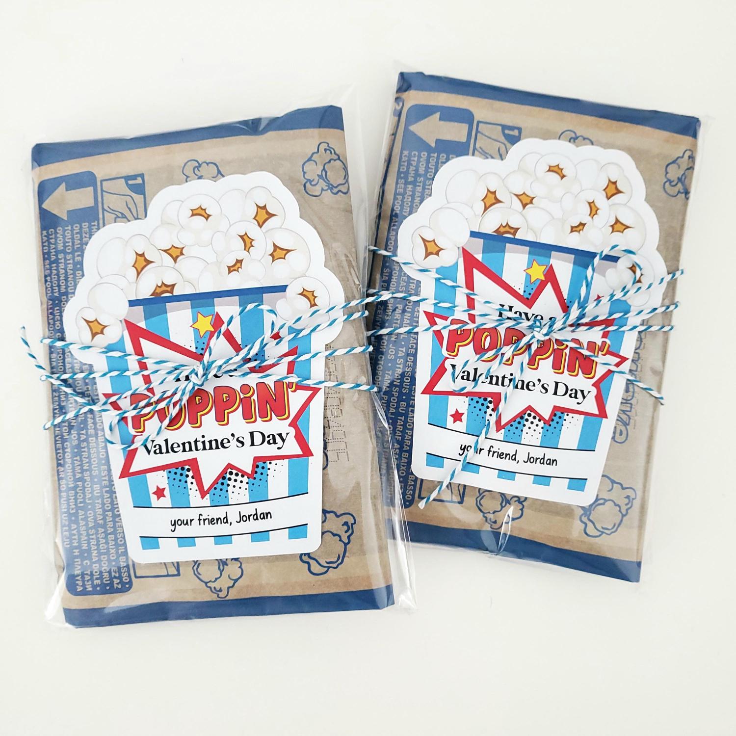 Personalized Kids Valentines Popcorn Stickers: School Favors