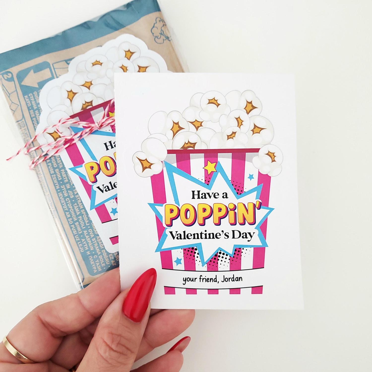 Personalized Kids Valentines Popcorn Stickers: School Favors