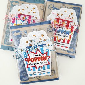 Personalized Kids Valentines Popcorn Stickers: School Favors
