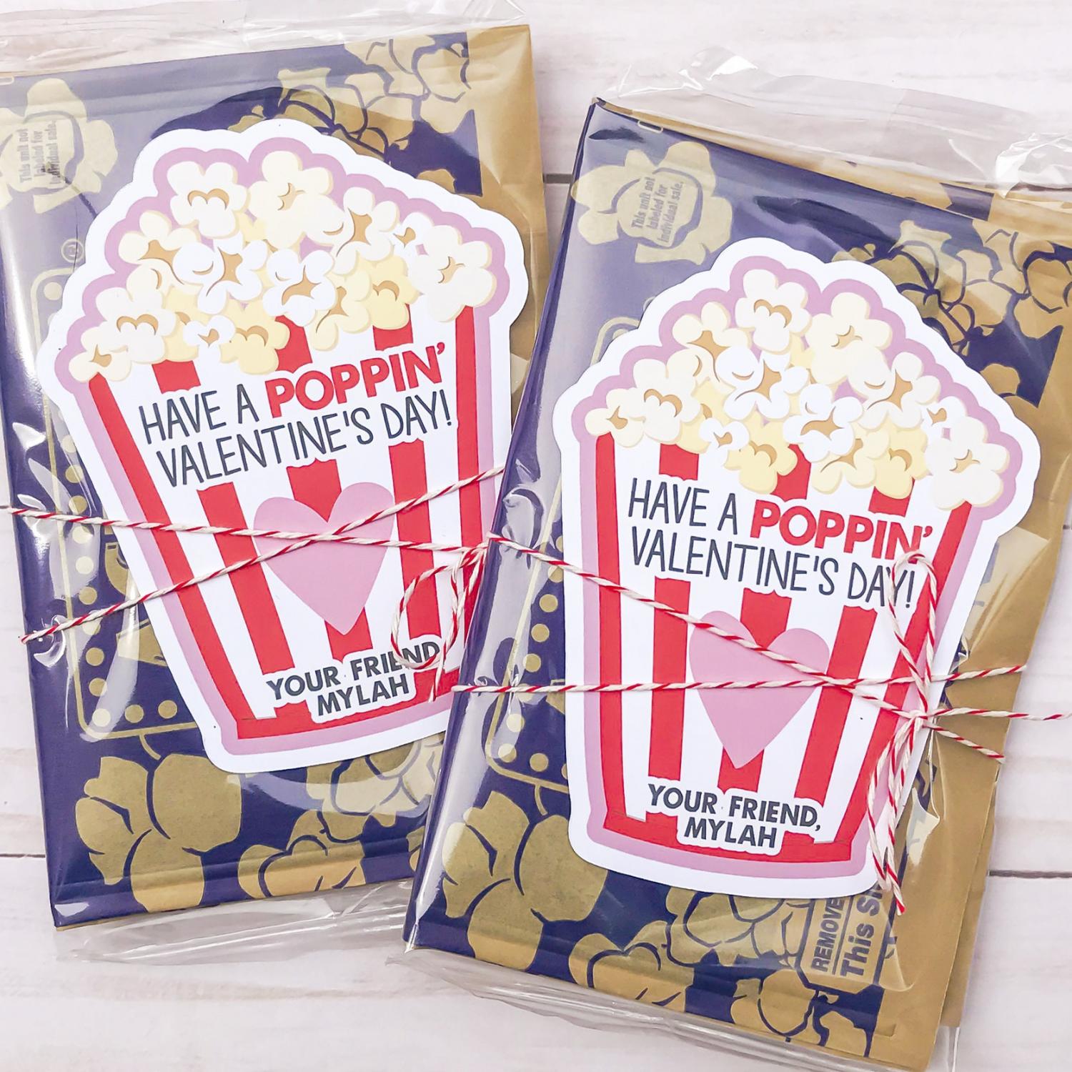 Kids Valentines Popcorn Stickers, Cute Kids Poppin' Valentine's Day, School Class Party Favor Treat, Boys, Girls, Preschool Valentine Card