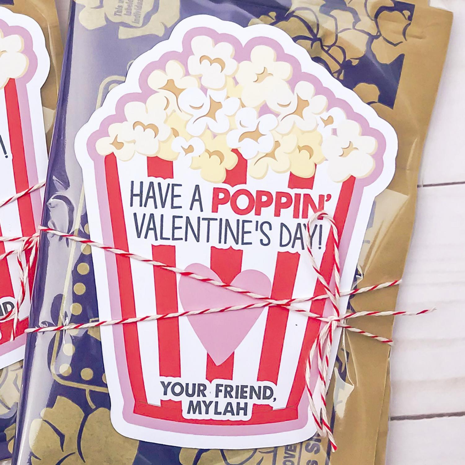 Kids Valentines Popcorn Stickers, Cute Kids Poppin' Valentine's Day, School Class Party Favor Treat, Boys, Girls, Preschool Valentine Card