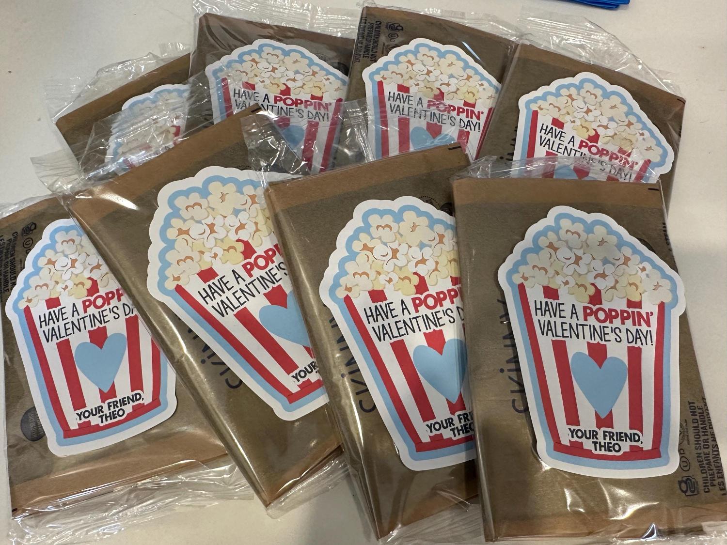 Kids Valentines Popcorn Stickers, Cute Kids Poppin' Valentine's Day, School Class Party Favor Treat, Boys, Girls, Preschool Valentine Card