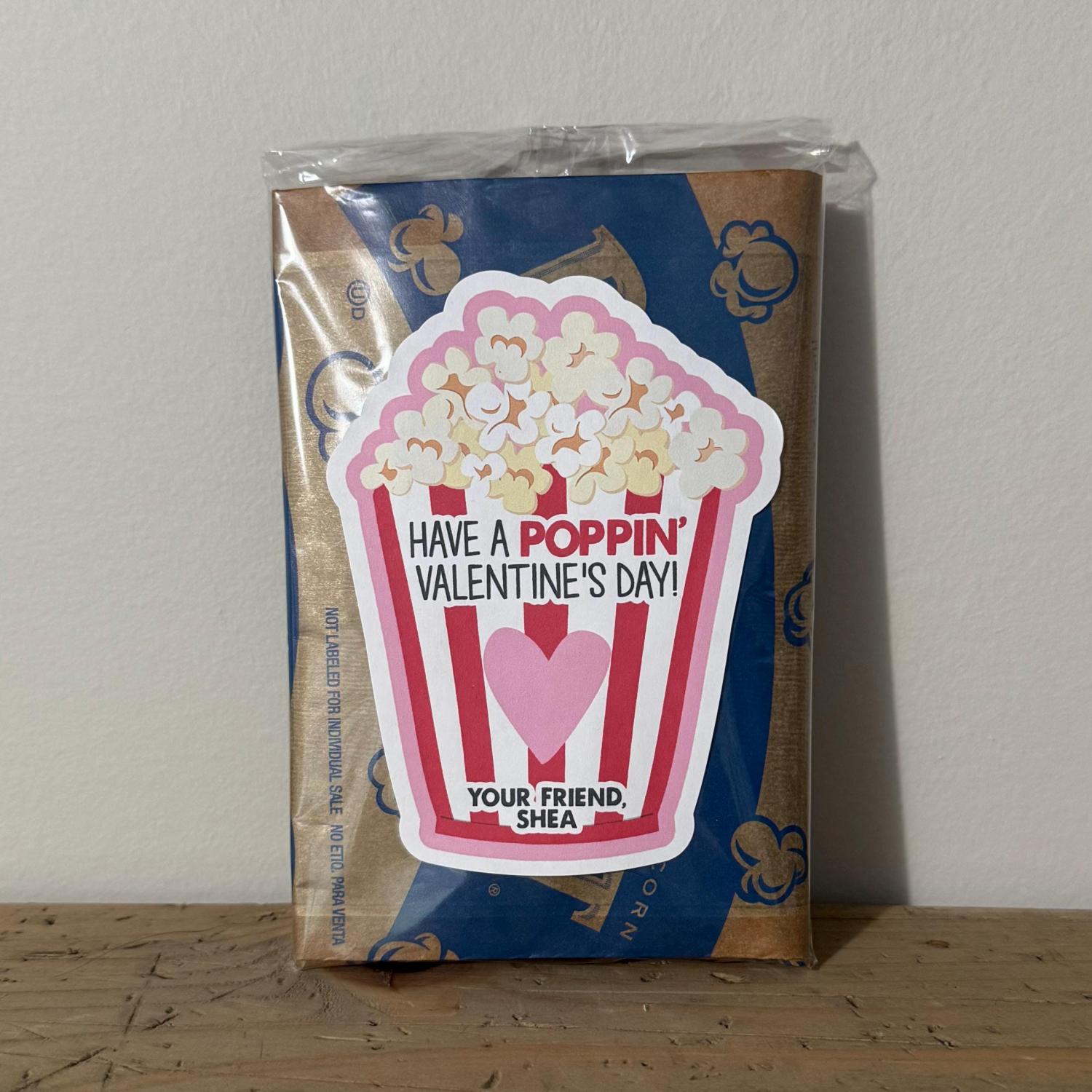 Kids Valentines Popcorn Stickers, Cute Kids Poppin' Valentine's Day, School Class Party Favor Treat, Boys, Girls, Preschool Valentine Card