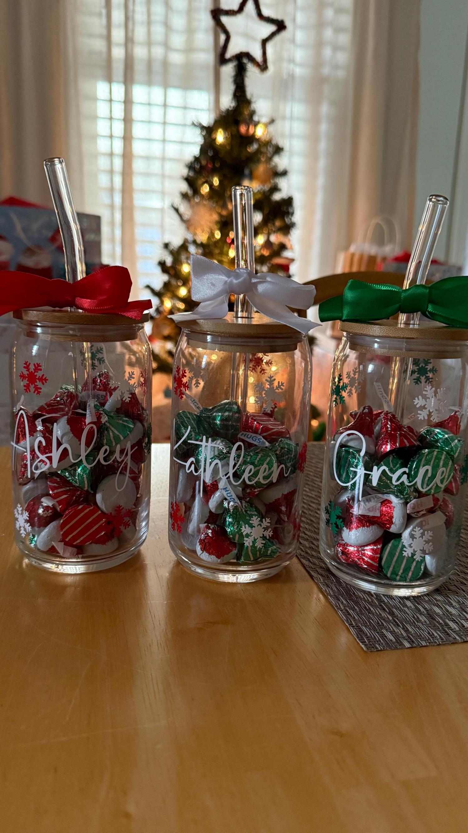 Christmas Iced Coffee Glass, Personalized Christmas Glasses, Christmas Gifts for Friends, Christmas Gifts for Coworkers, Party Favors