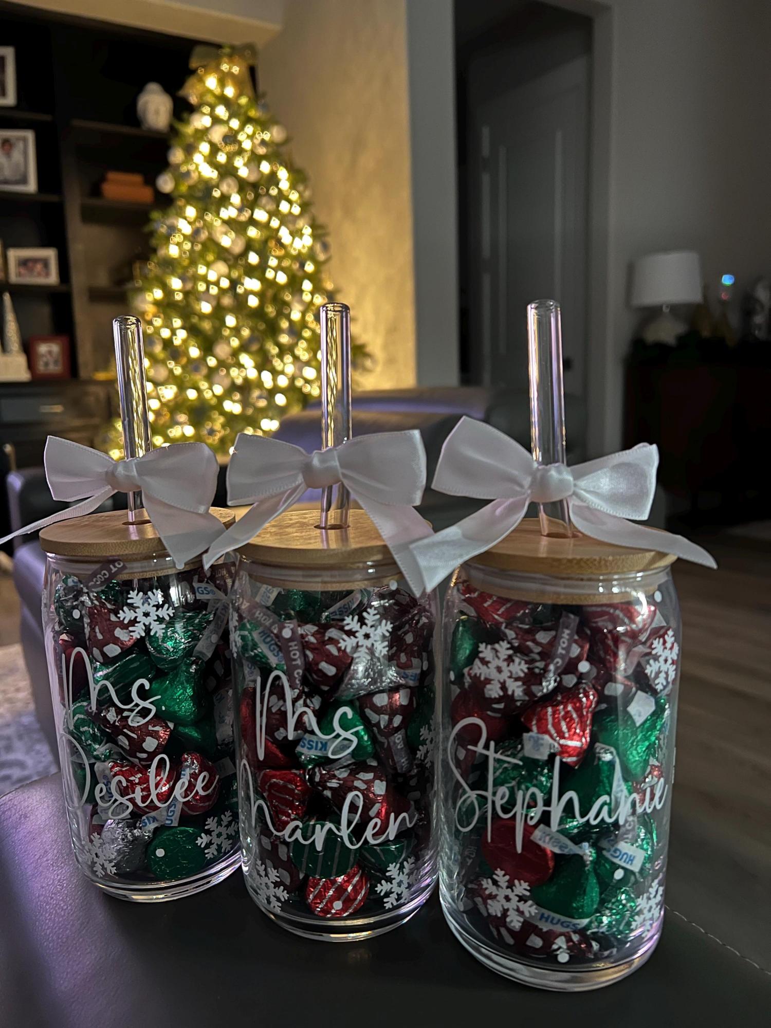 Christmas Iced Coffee Glass, Personalized Christmas Glasses, Christmas Gifts for Friends, Christmas Gifts for Coworkers, Party Favors