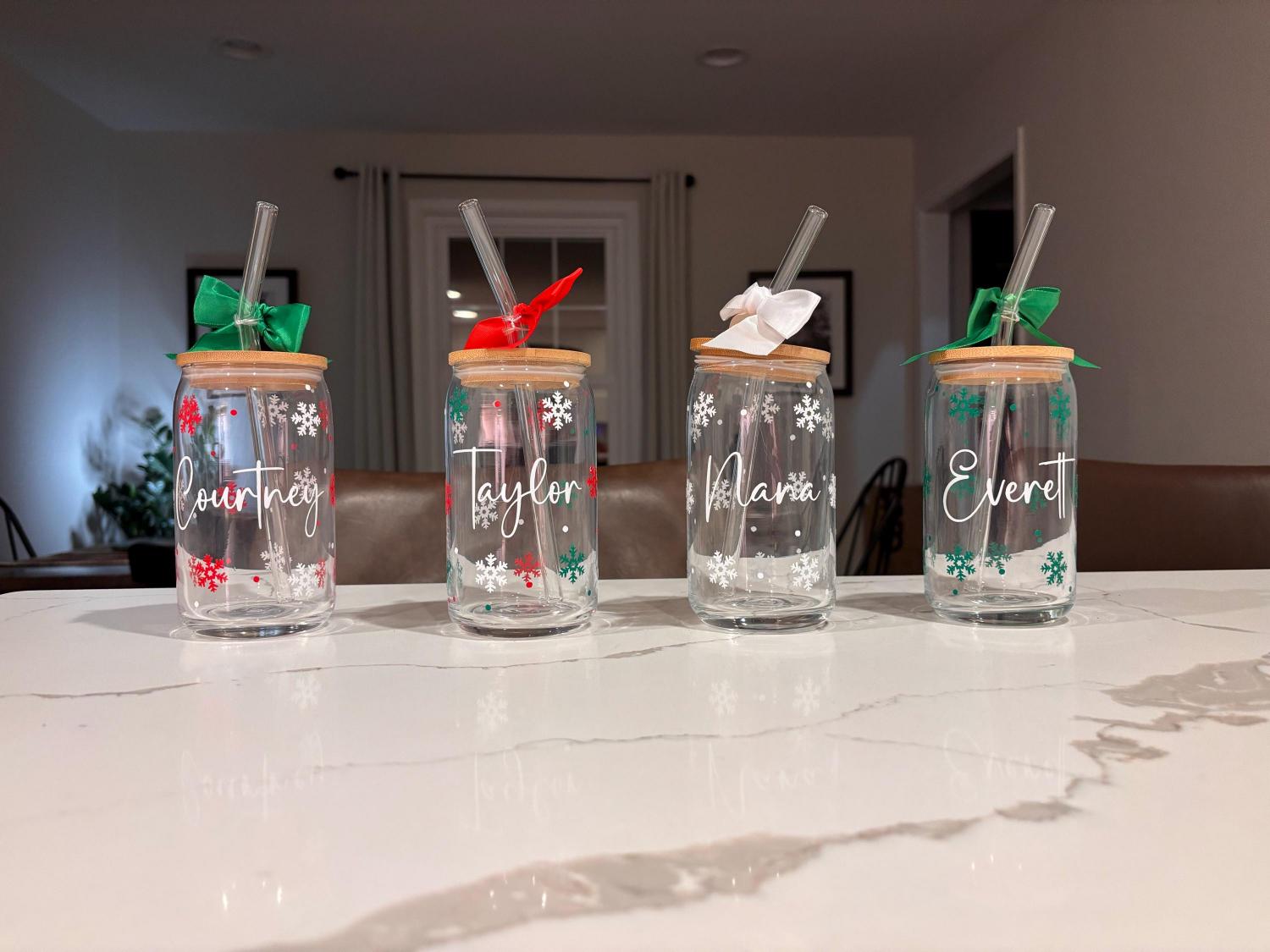 Christmas Iced Coffee Glass, Personalized Christmas Glasses, Christmas Gifts for Friends, Christmas Gifts for Coworkers, Party Favors