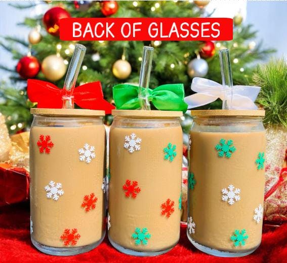 Christmas Iced Coffee Glass, Personalized Christmas Glasses, Christmas Gifts for Friends, Christmas Gifts for Coworkers, Party Favors